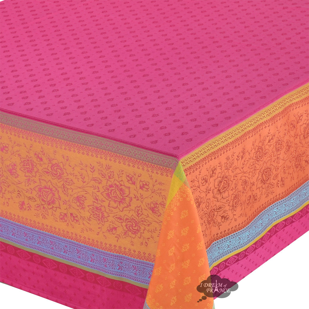 62x98 Inch Rectangular Massilia Fuchsia French Cotton Jacquard Tablecloth by Marat d'Avignon - Elegant Dining Table Cover for Weddings, Parties & Formal Events