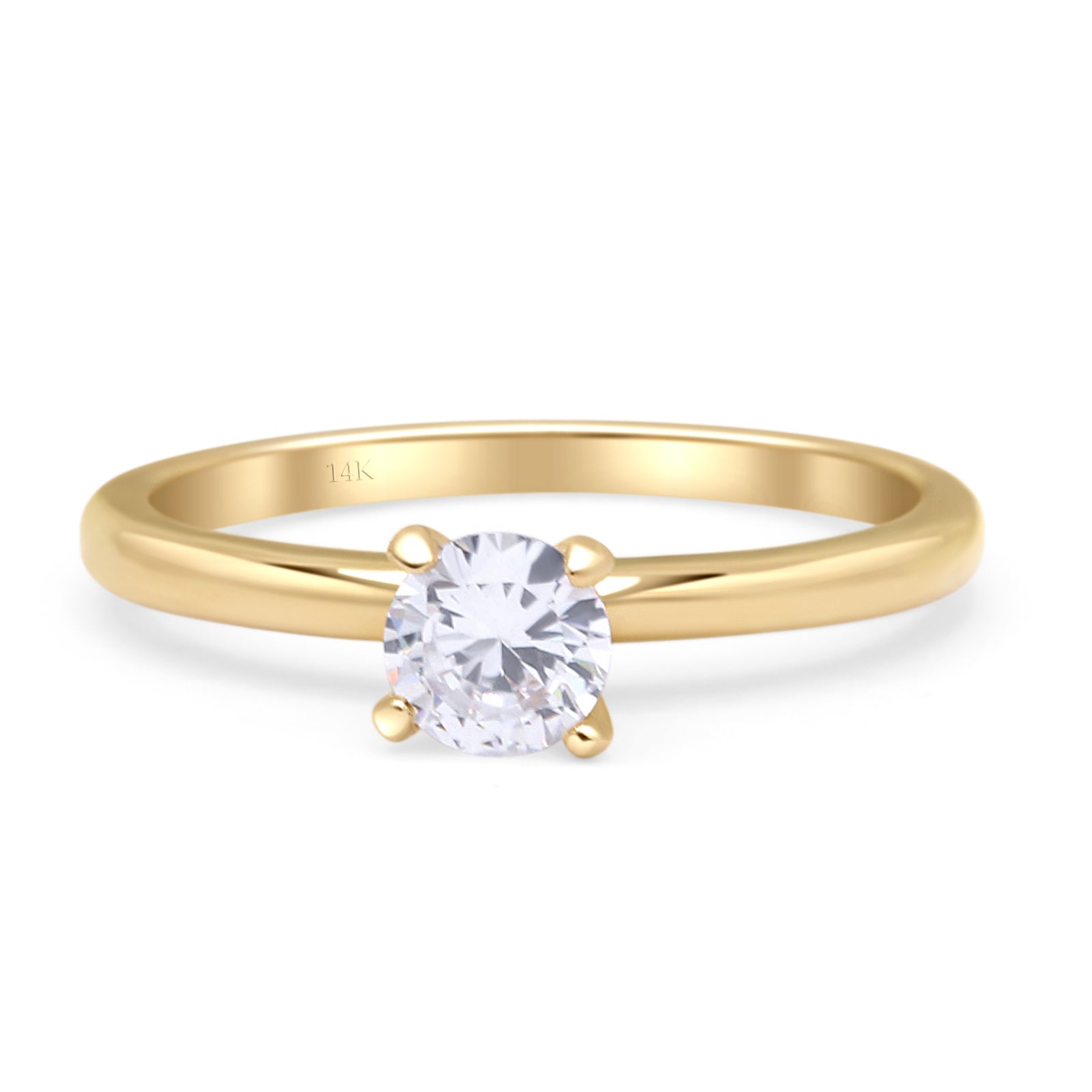 14K Yellow Gold Minimalist Round Cubic Zirconia Solitaire Ring - Elegant Wedding Band, Anniversary Gift for Her, Perfect for Engagement & Everyday Wear