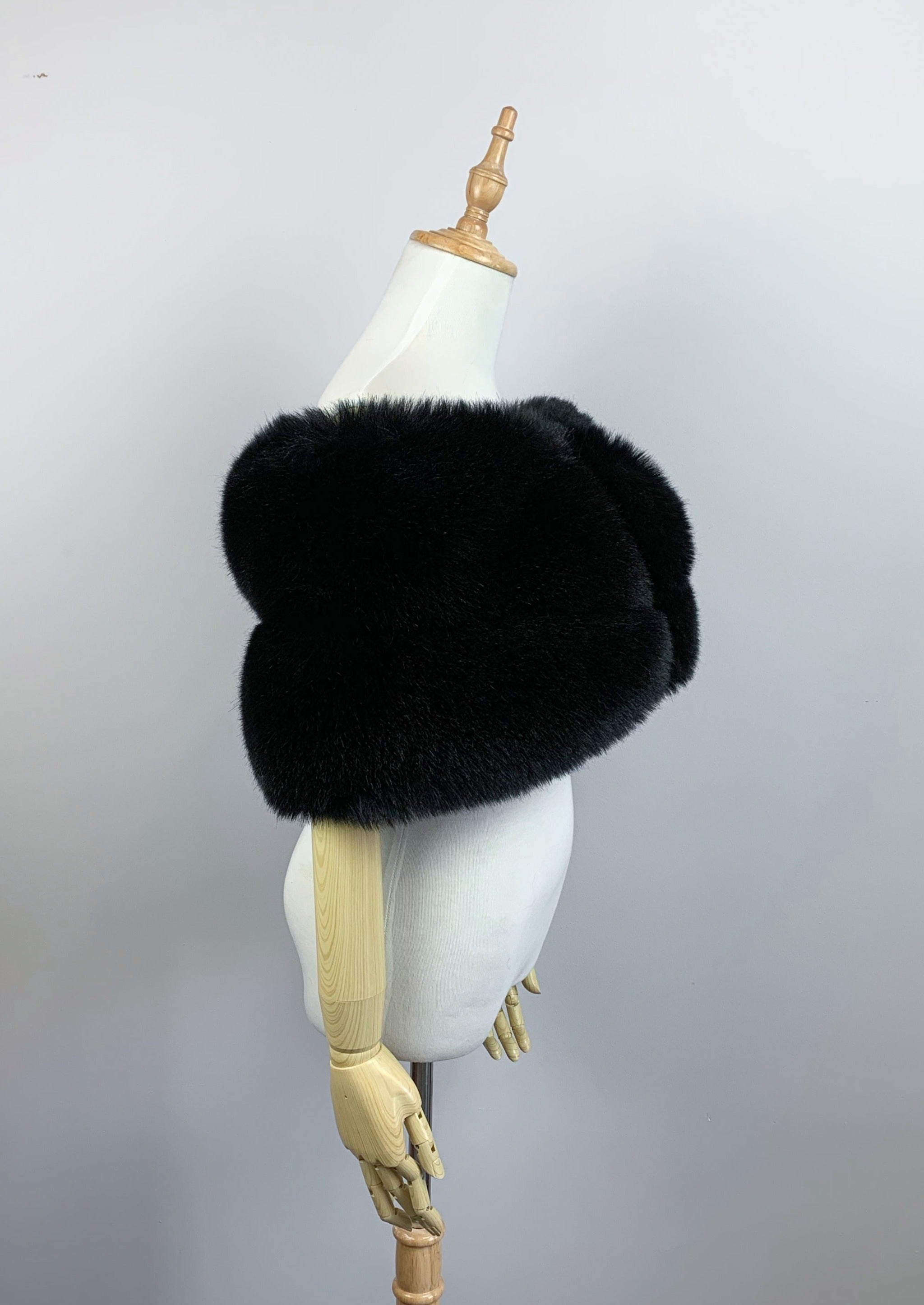 Luxury Black Faux Fur Shawl Wrap - Soft Winter Scarf for Women (Penelope Blk01) - Perfect for Evening Parties, Weddings & Cold Weather Fashion