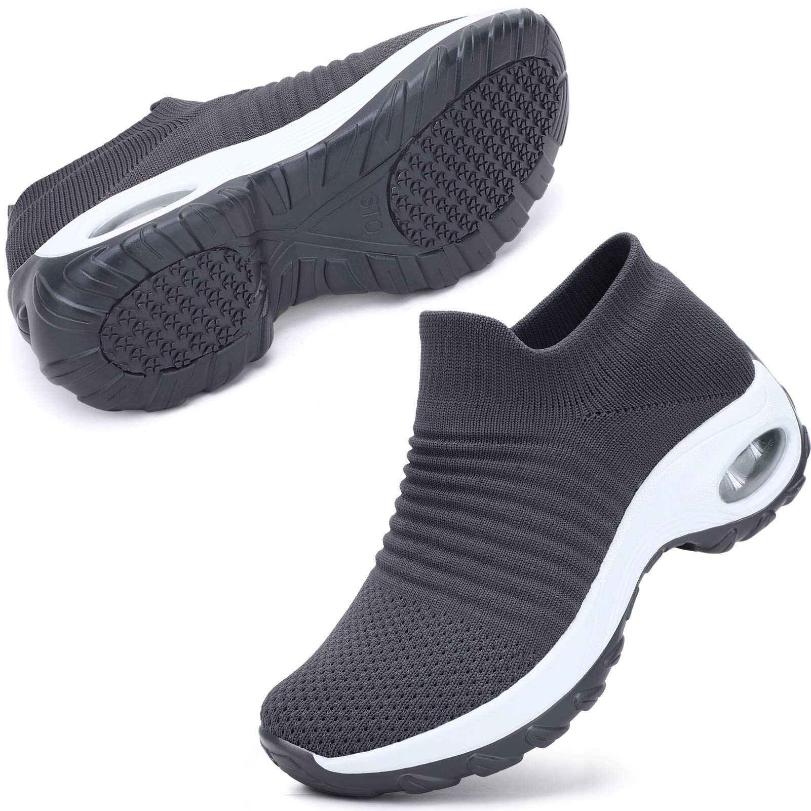 STQ Women's Slip On Breathe Mesh Walking Shoes - Comfortable Fashion Sneakers with Wedge Platform for Casual Wear, Travel & Daily Walking