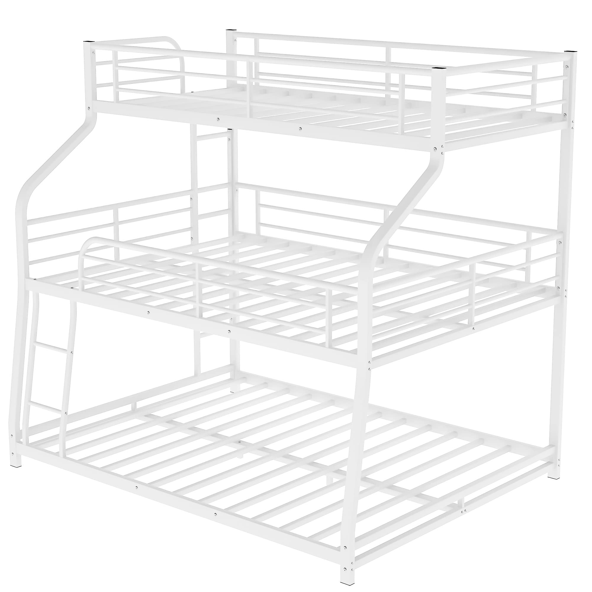 Triple Metal Bunk Bed - Twin XL Over Full XL Over Queen Size with Ladders | Space-Saving Bed for Family, Teens & Adults | No Box Spring Needed | Perfect for Dorms, Guest Rooms & Small Spaces