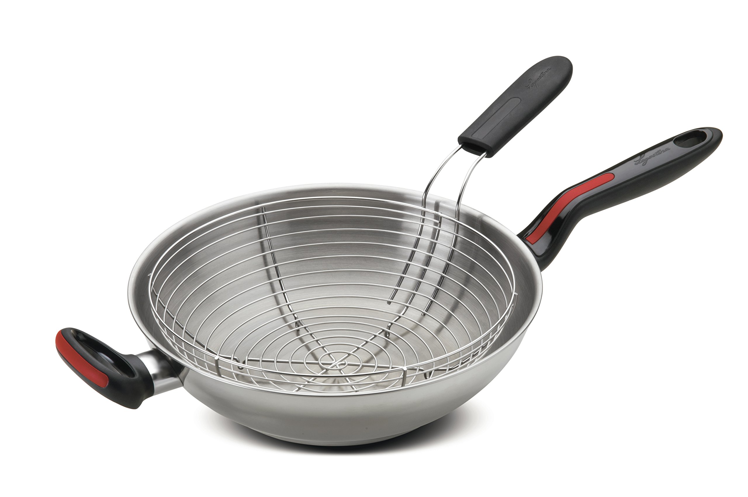 Lagostina Linea Rossa 28cm Round Non-Stick Wok Pan - Black & Red Stainless Steel Cookware for Gas & Induction - Perfect for Stir-Frying, Steaming, Sofrito & Asian Cooking
