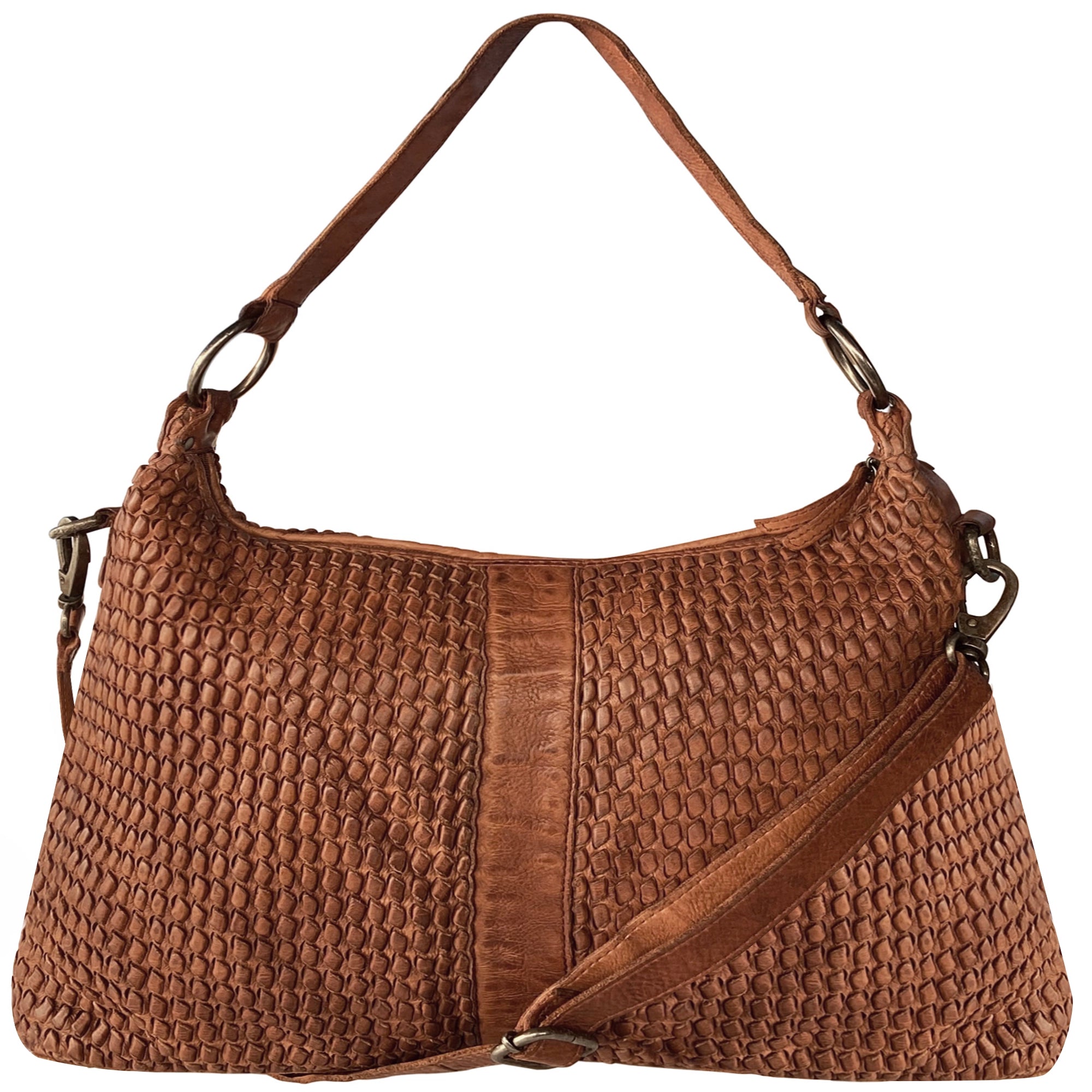 Hand Woven Genuine Leather Tote Bag for Women - Premium Cognac Shoulder Bag - Perfect for Work, Travel & Everyday Use