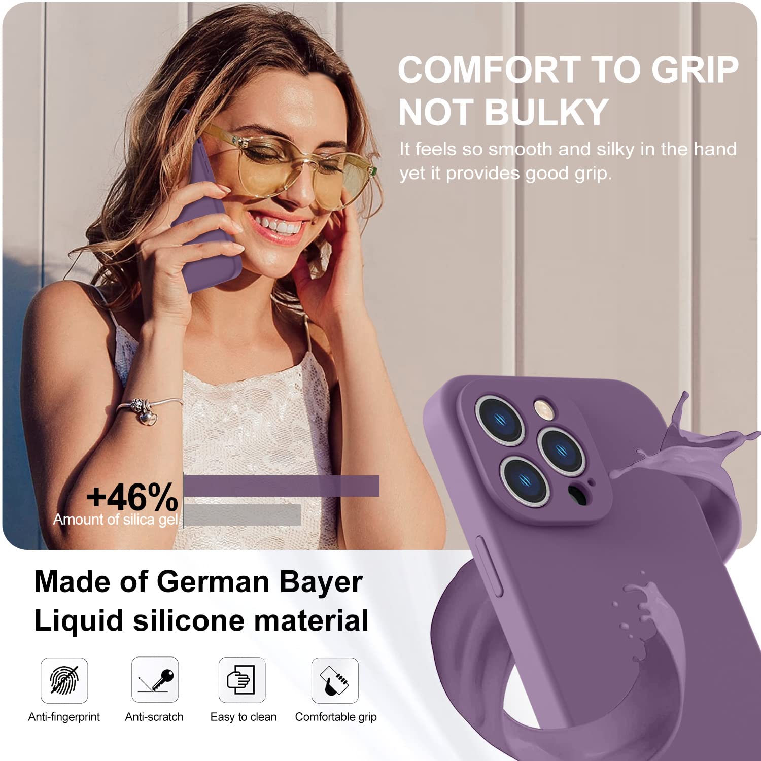 Magnetic Silicone Case for iPhone 14 Pro - Shockproof Liquid Silicone Cover with 9H Tempered Glass Screen Protector & Soft Microfiber Lining | Full Camera Protection | MagSafe Compatible | Grape Purple | Perfect for Daily Use, Travel & Outdoor Activities