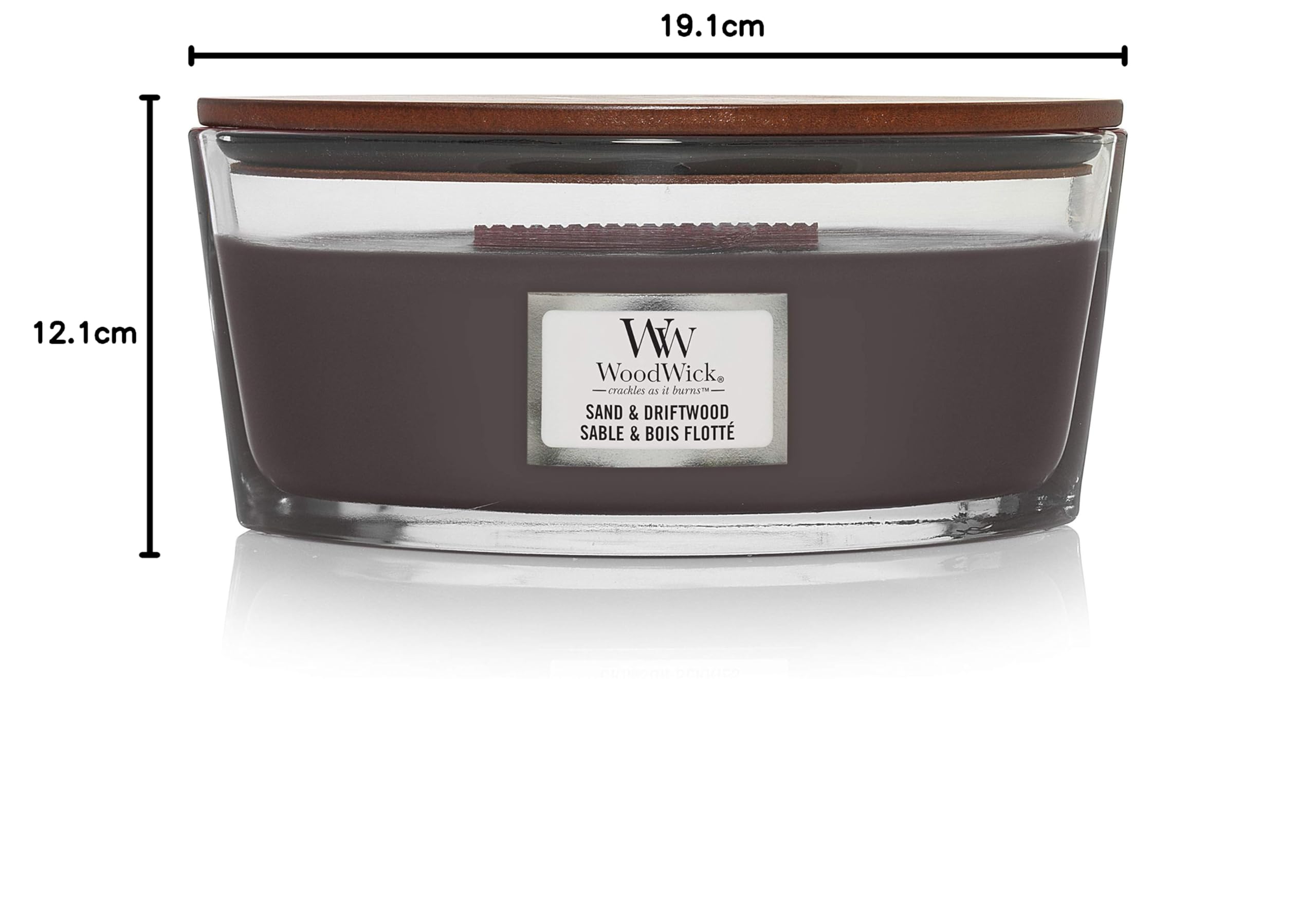 WoodWick Scented Candle with Crackling Wick - Sand & Driftwood Fragrance Ellipse Candle | Long Lasting 50-Hour Burn Time | Natural Soy Wax Aromatherapy Candle | Perfect Gift for Women, Home Decor, Relaxation & Romantic Ambiance
