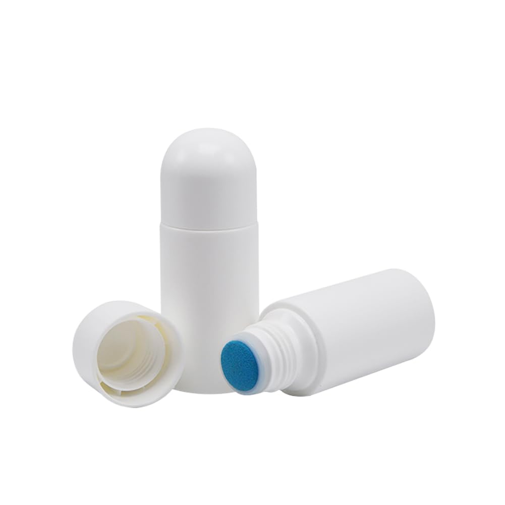 4 Pack 50ml Refillable Sponge Top Plastic Bottles - Liquid Applicator for Essential Oils, Cosmetics & Deodorant | Travel-Friendly, Leak-Proof Design for Home, Salon & On-The-Go Use