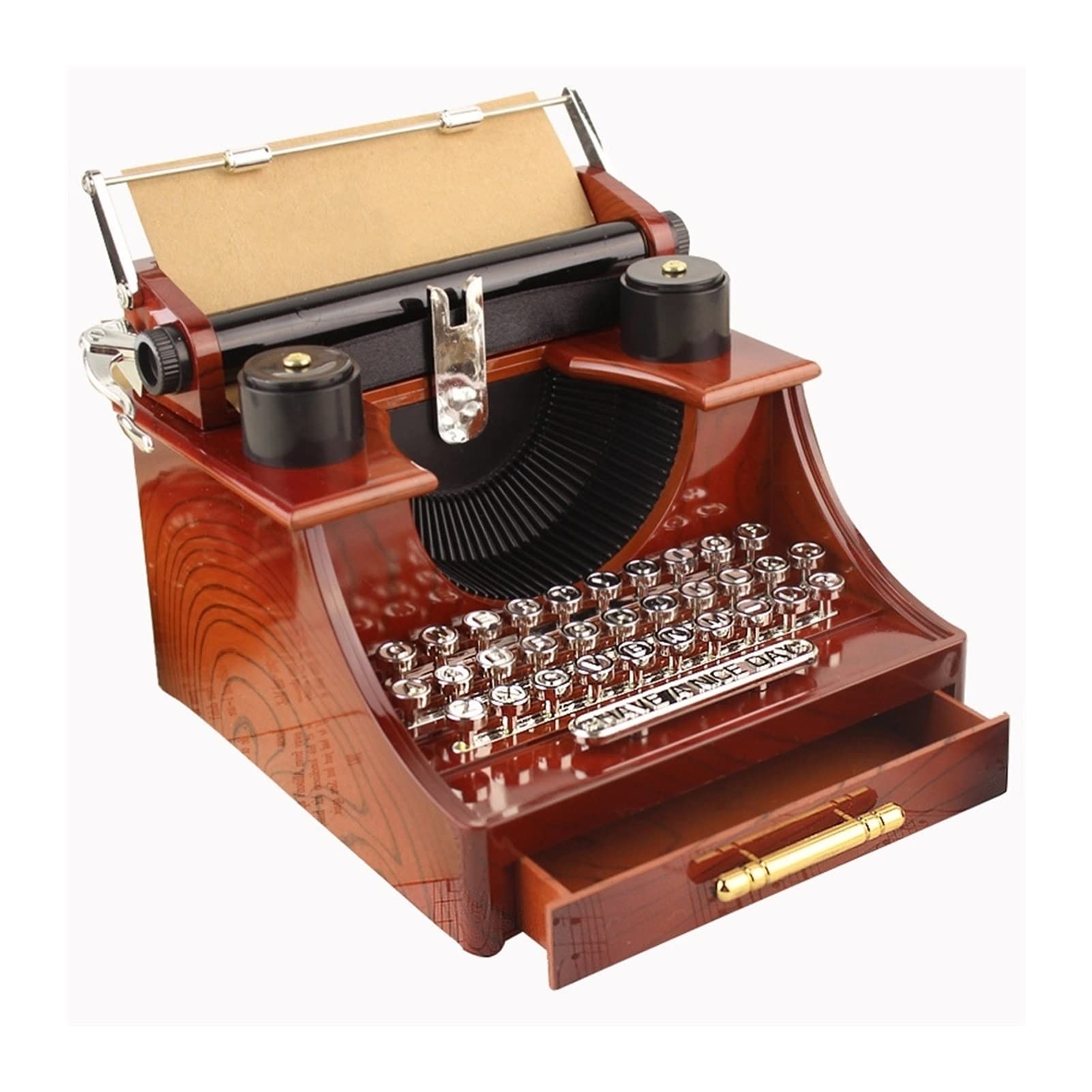 Vintage Typewriter Music Box - Retro Mechanical Home Decor for Kids, Room & Office - Wood Color - Perfect for Gifts, Collectibles & Nostalgic Home Decoration
