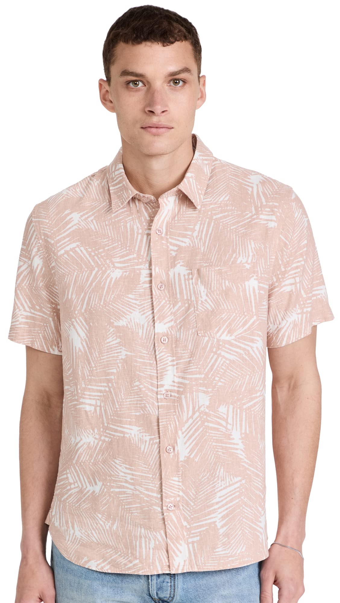 Vince Palm Print Short Sleeve Shirt for Women - Tropical Vacation & Summer Casual Wear - Lightweight Breathable Comfort for Beach, Pool, and Outdoor Activities