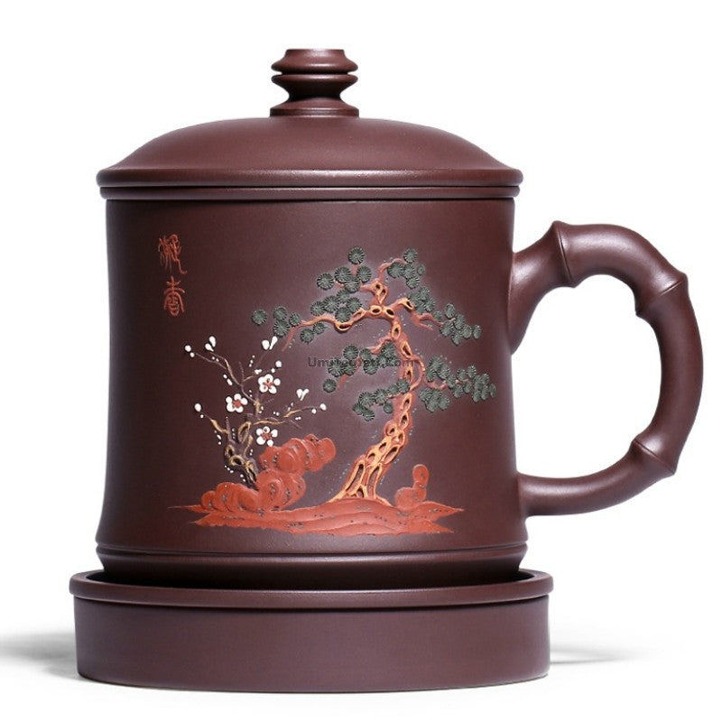 Premium Yixing Clay Tea Cup with Stainless Steel Infuser & Bamboo Stand - Perfect for Loose Leaf Tea, Chinese Tea Ceremony & Home Brewing