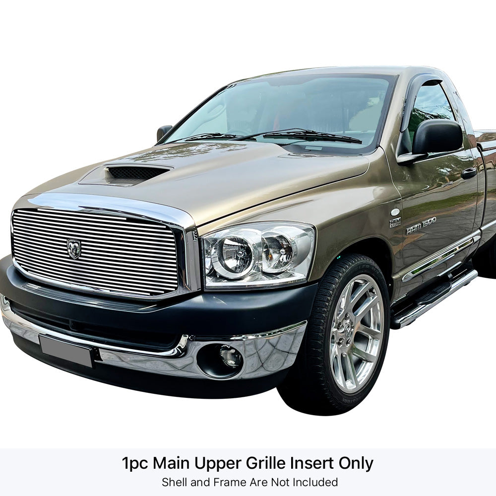 Polished Stainless Steel Upper Billet Grille with Logo for 2006-2008 Dodge Ram - Upgrade Your Truck's Front End Style for Off-Road & Custom Looks