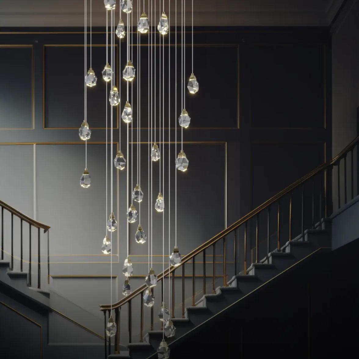 Elegant Water Drop Glass Gold Pendant Light - Modern Crystal Chandelier for Dining Room, Bedroom & Living Room Decor