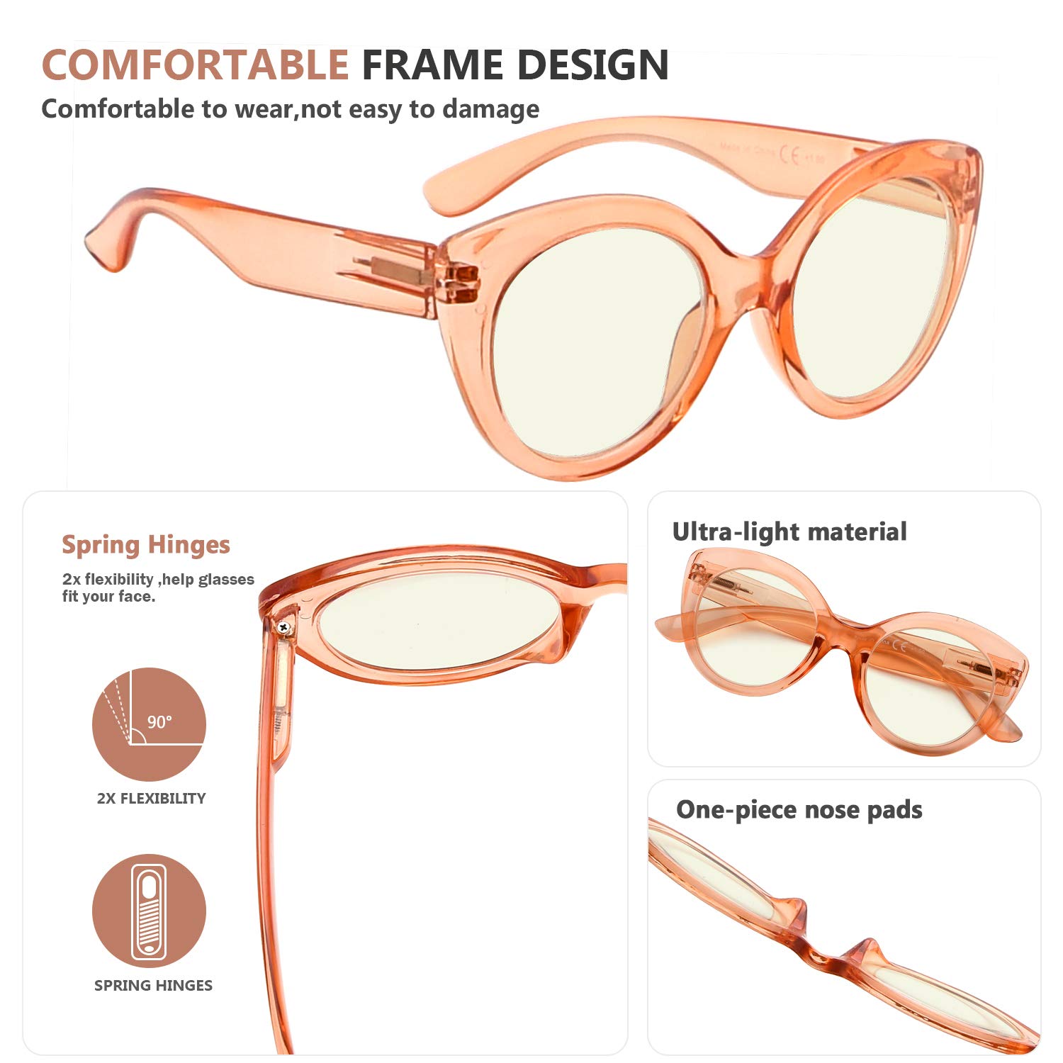 Blue Light Blocking Glasses for Women - Oversized Round Computer & Reading Glasses with UV Protection - Reduce Eye Strain for Office Work, Gaming & Screen Time