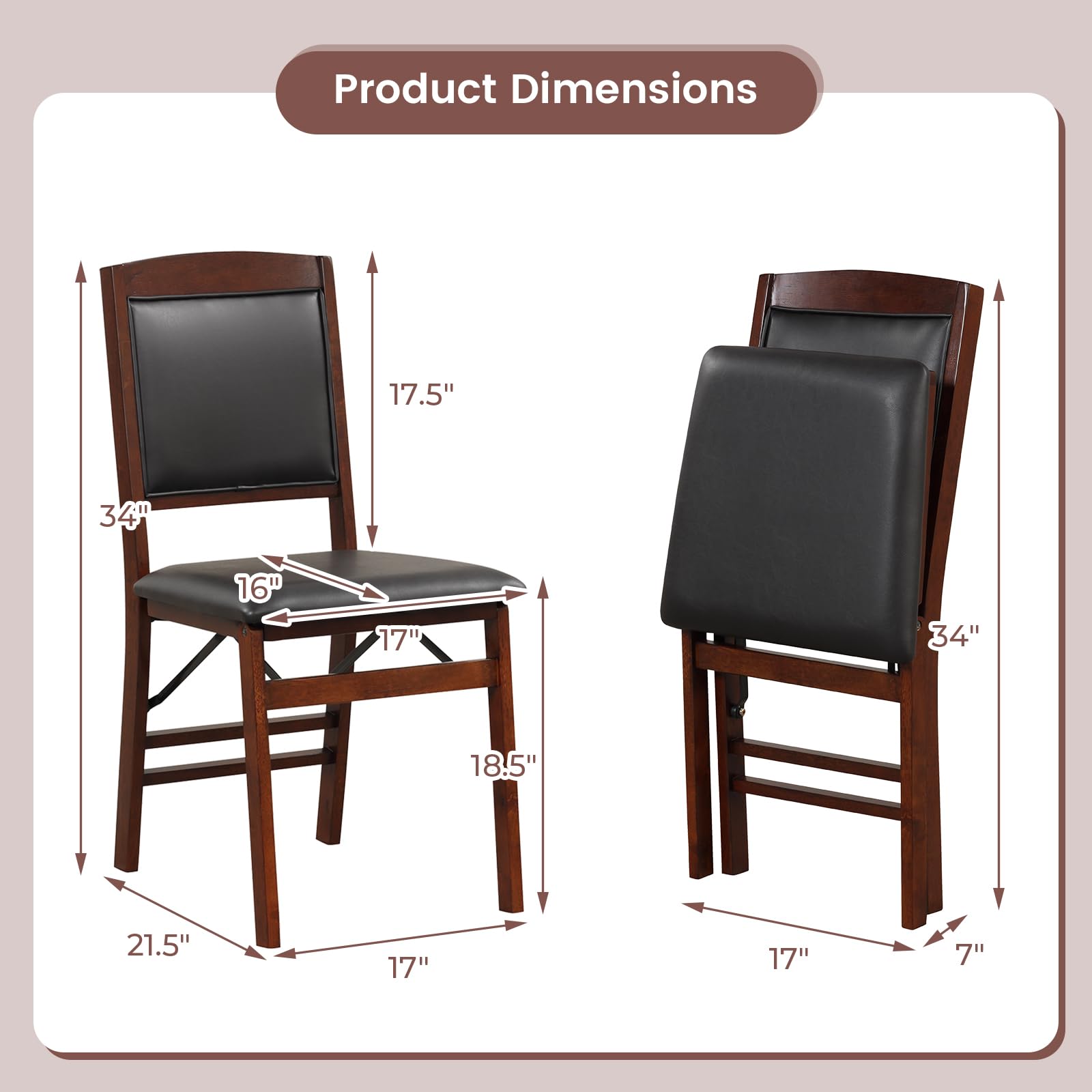 GOFLAME 4-Pack Folding Dining Chairs Set - Wooden Frame with PVC Padded Seat & High Backrest, Space-Saving Foldable Chairs for Kitchen, Living Room, Restaurant, Patio, and Outdoor Dining