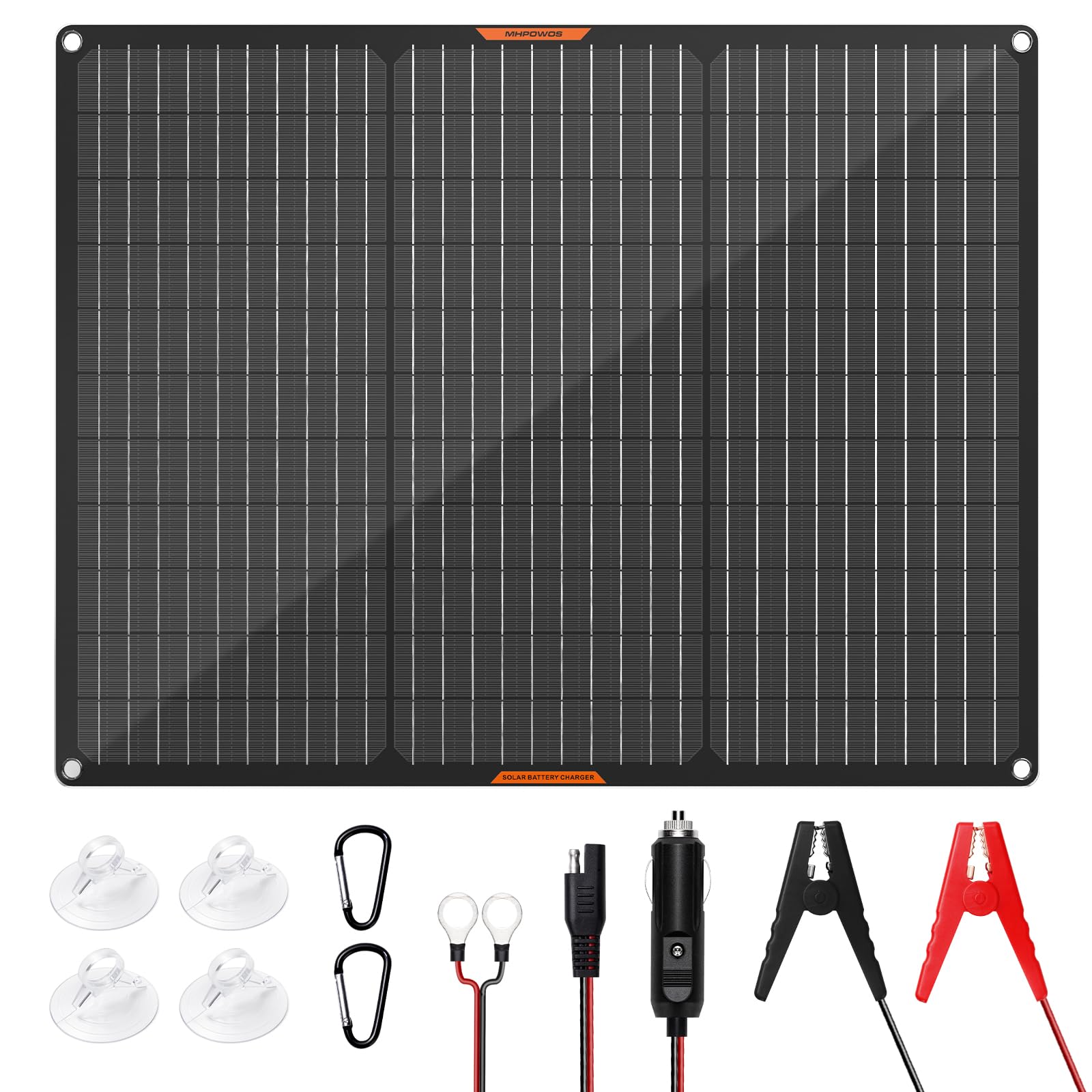50W 12V Solar Panel Battery Charger - Portable Waterproof Solar Trickle Charger for Car, Boat, RV & Automotive - Maintains Battery Life with Alligator Clips - Perfect for Camping, Road Trips & Emergency Power Backup