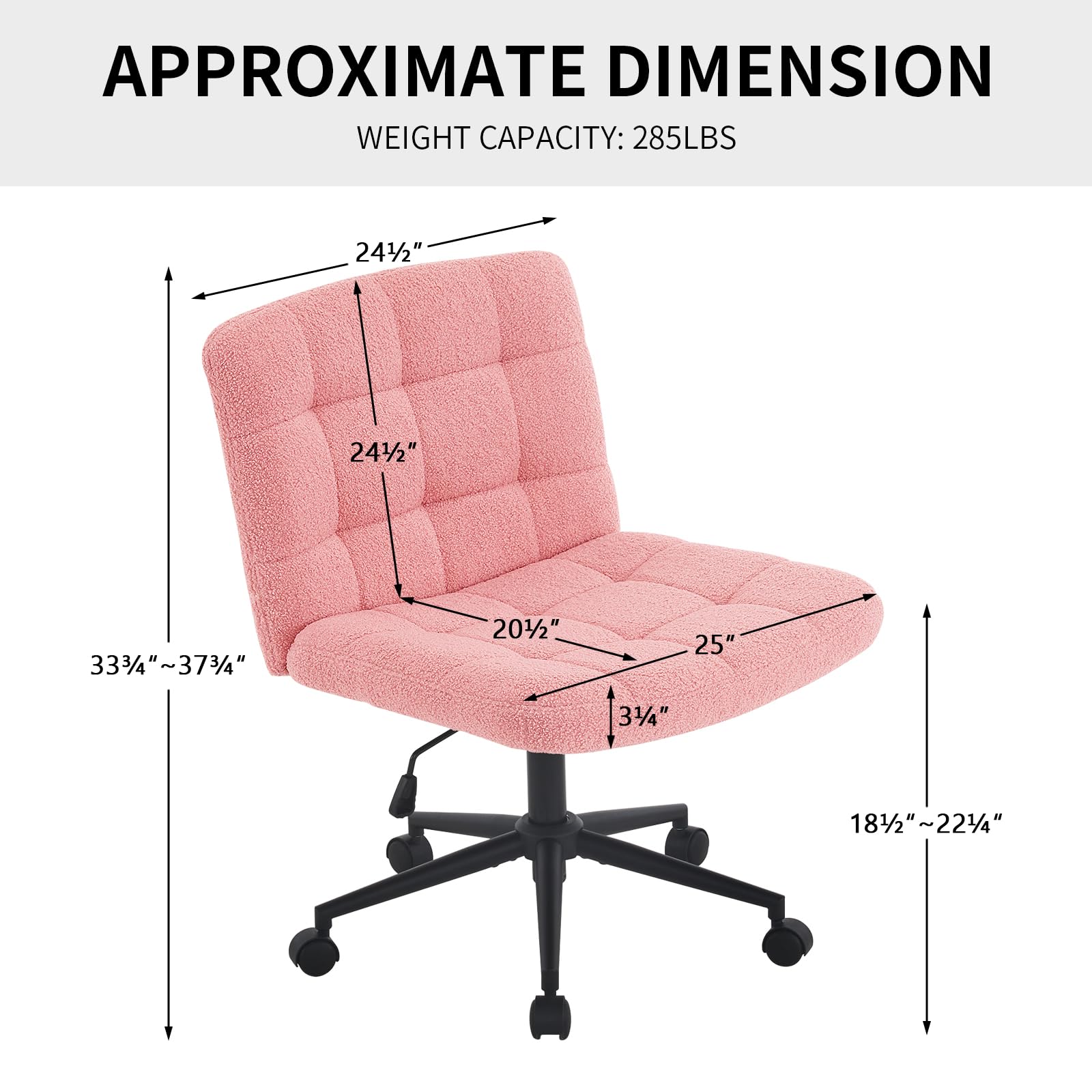 Furnimart Swivel Criss Cross Legged Office Chair with Wheels - Adjustable Height Armless Desk Chair with Comfy Seat, Faux Fur Pink - Perfect for Home Office, Vanity, Bedroom & Small Spaces