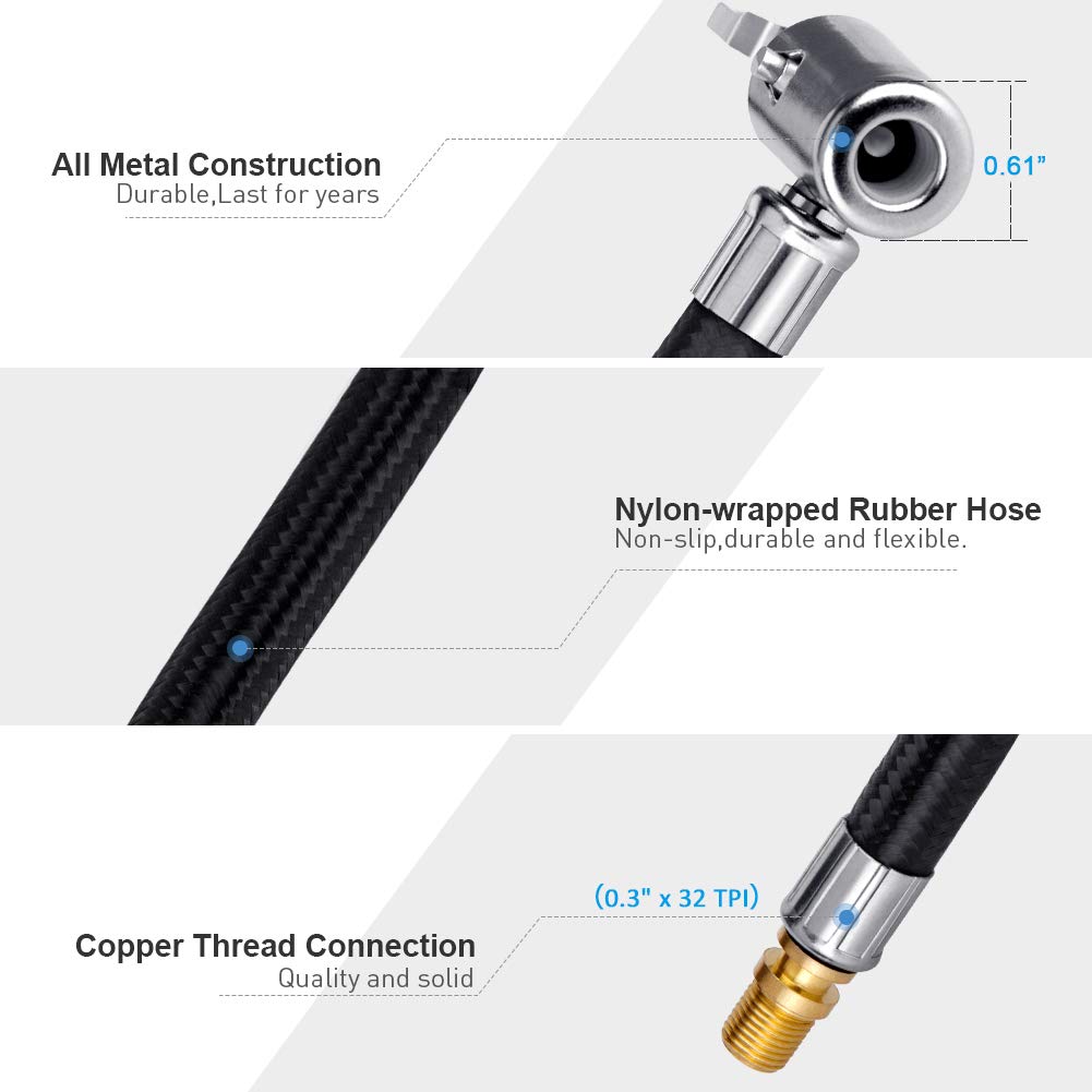 Universal Tire Inflator Hose Adapter - Twist to Lock Conversion Kit with All-Metal Air Chuck, Reinforced Hose & Schrader Valve | Perfect for Car, Truck, Bike & RV Tire Inflation at Home or Roadside