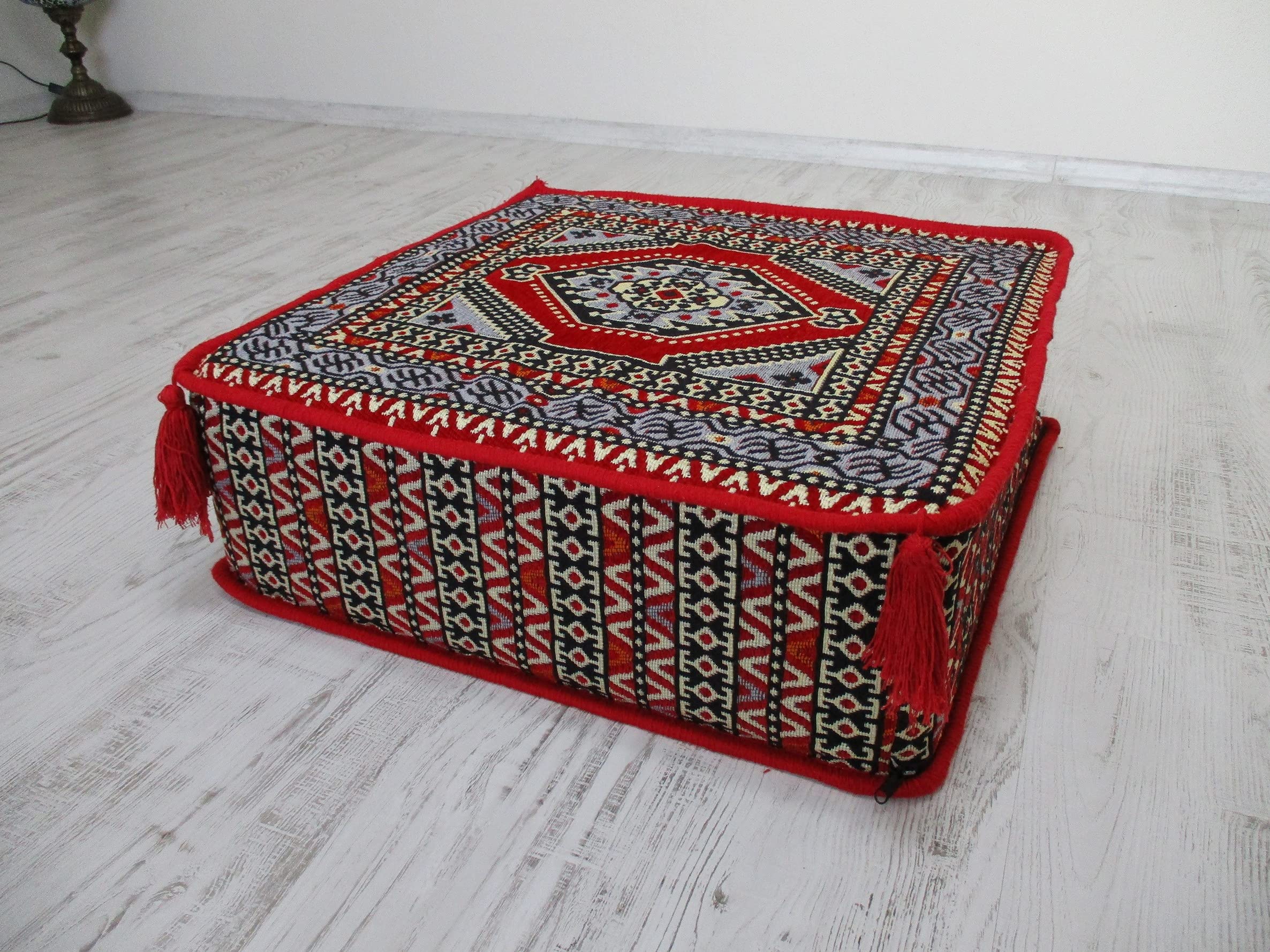 Handmade Kilim Poufs & Ottoman Footstools - Arabic Coffee Table, Floor Seating, Pet Bed - Filled with High-Density Foam for Living Room, Bedroom & Boho Decor
