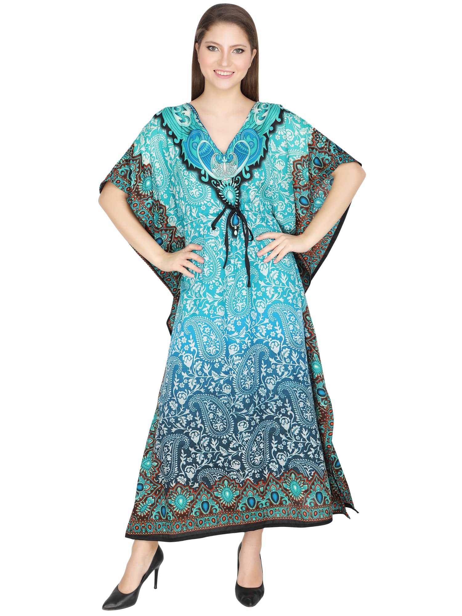UKAL Women's Light Green Polyester Kaftan Long Cover Up Beach Dress - Flowy Summer Swim Coverup, Boho Maxi Dress for Pool, Vacation, Resort Wear & Beach Outfits