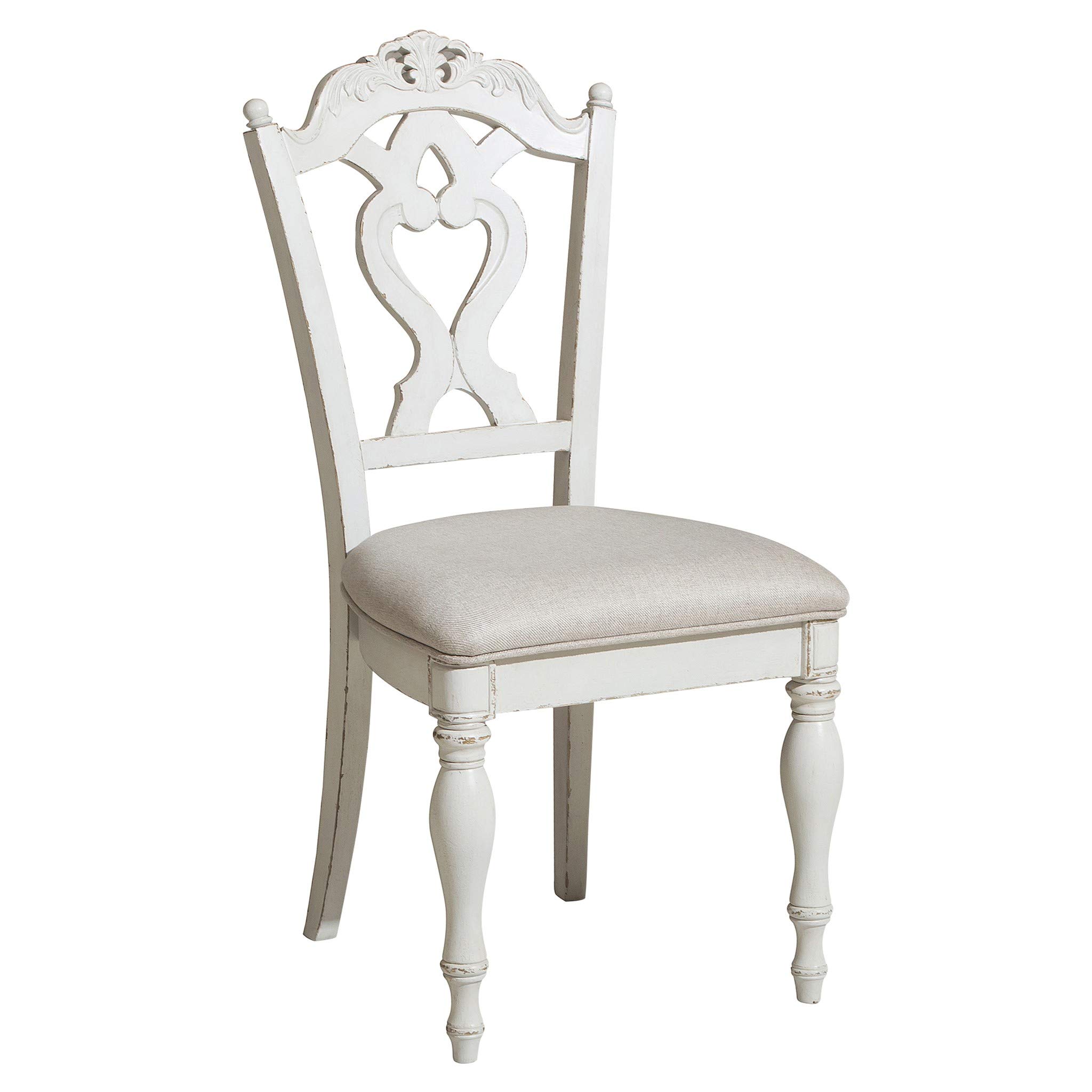 Benjara Victorian Style Writing Desk Chair with Engraved Backrest - Antique White Home Office Furniture for Study, Library & Vintage Decor