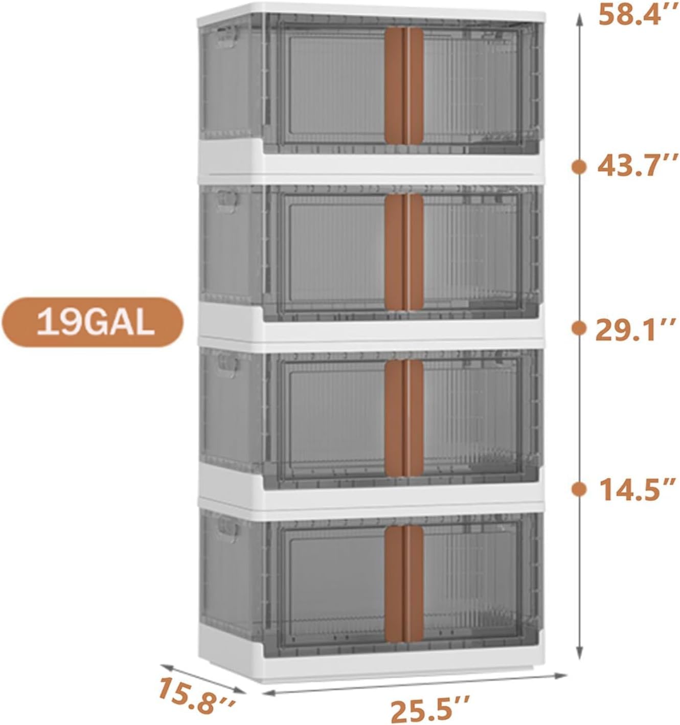 Wookon 76 Qt Stackable Plastic Storage Bins with Lids & Wheels - 4 Pack Collapsible Closet Organizers for Office, Home & Garage Storage Organization