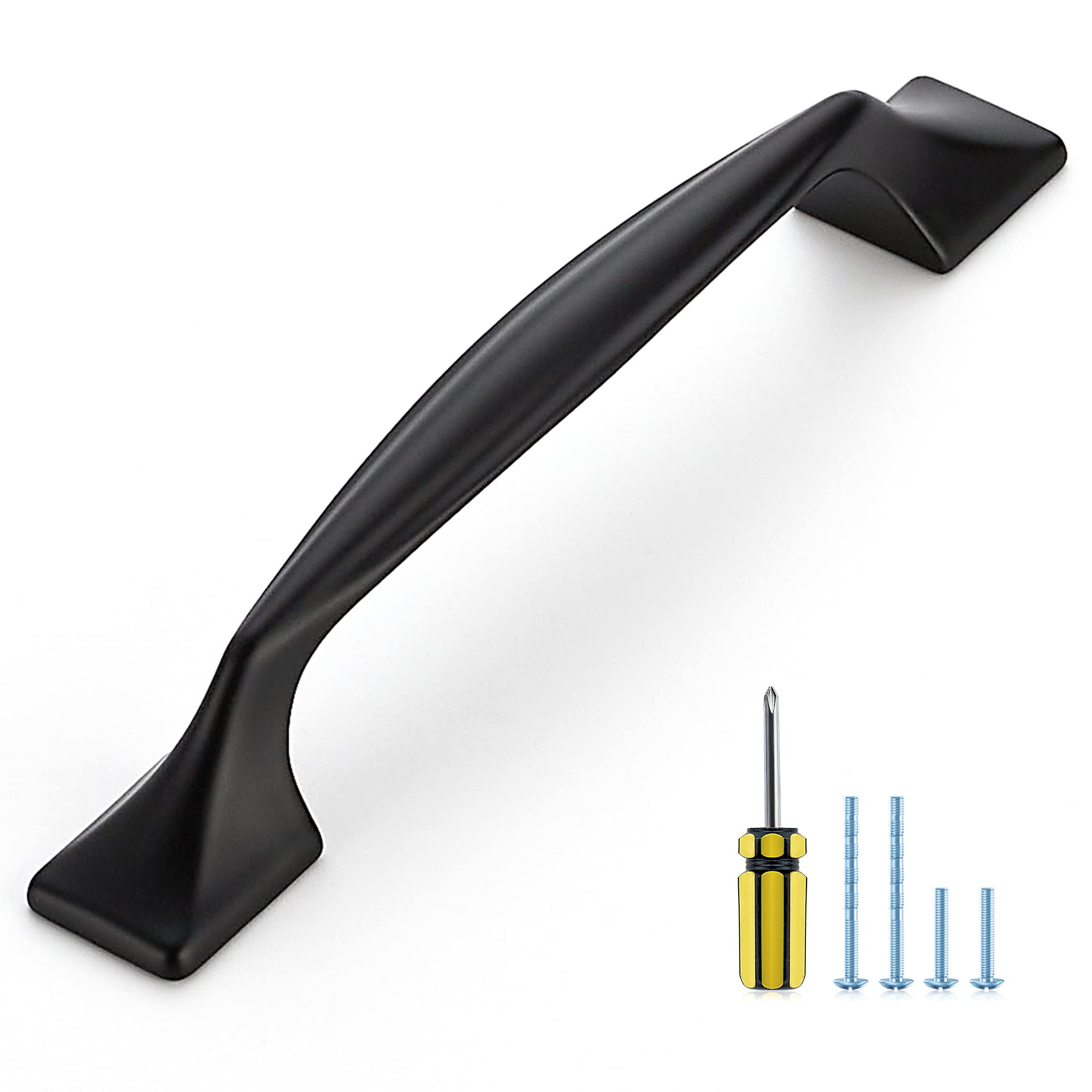 Ravinte 10 Pack Black Cabinet Handles - 3-3/4 Inch Kitchen Cabinet Pulls, Curved Drawer Handles for Cupboards & Dressers - Includes Screwdriver - Perfect for Modern Kitchen & Bathroom Renovation
