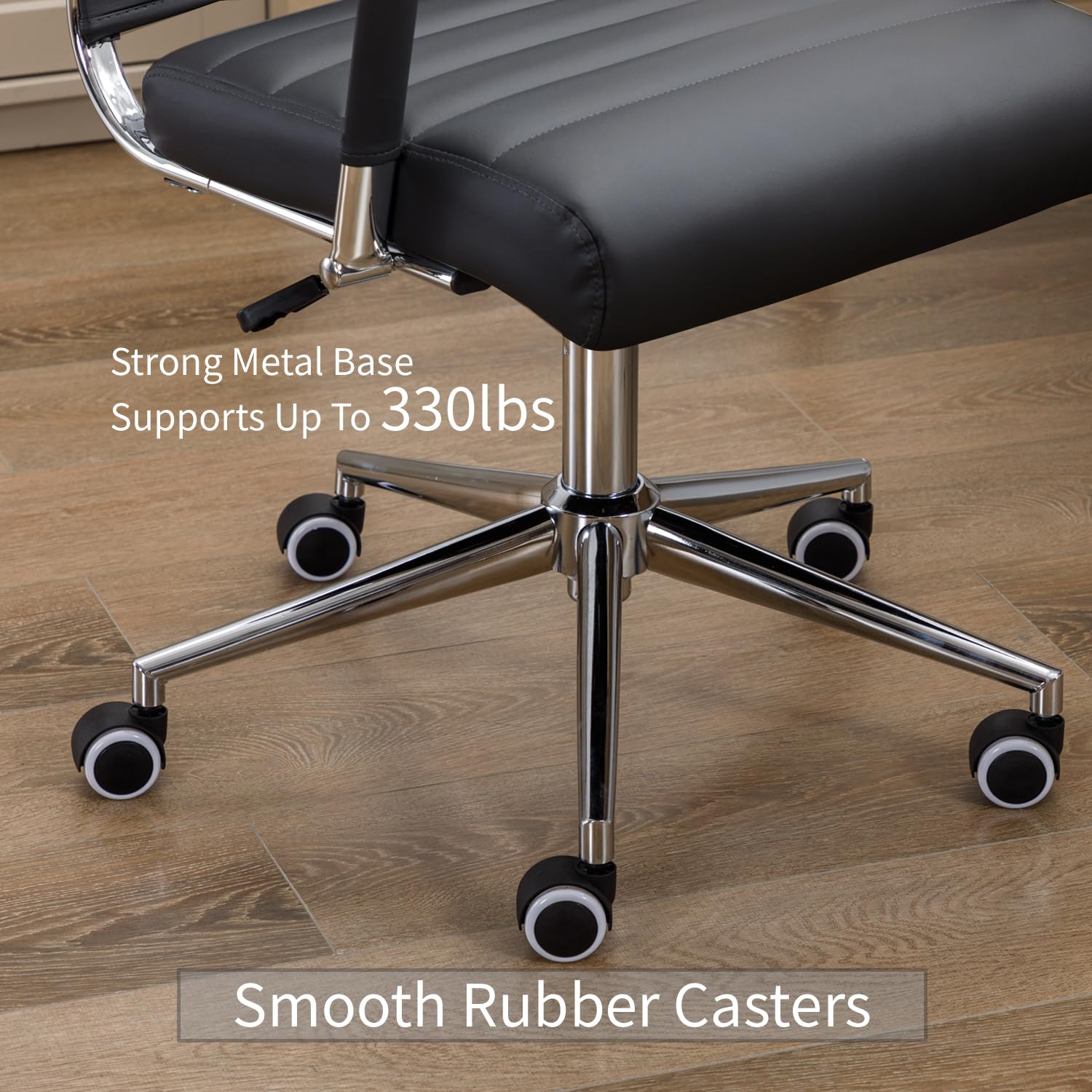 Premium Ergonomic Office Chair - Leather Executive Desk Chair with Wheels, Modern Ribbed Design for Conference Rooms & Home Offices (Black) - Ideal for Long Work Hours & Professional Workspaces