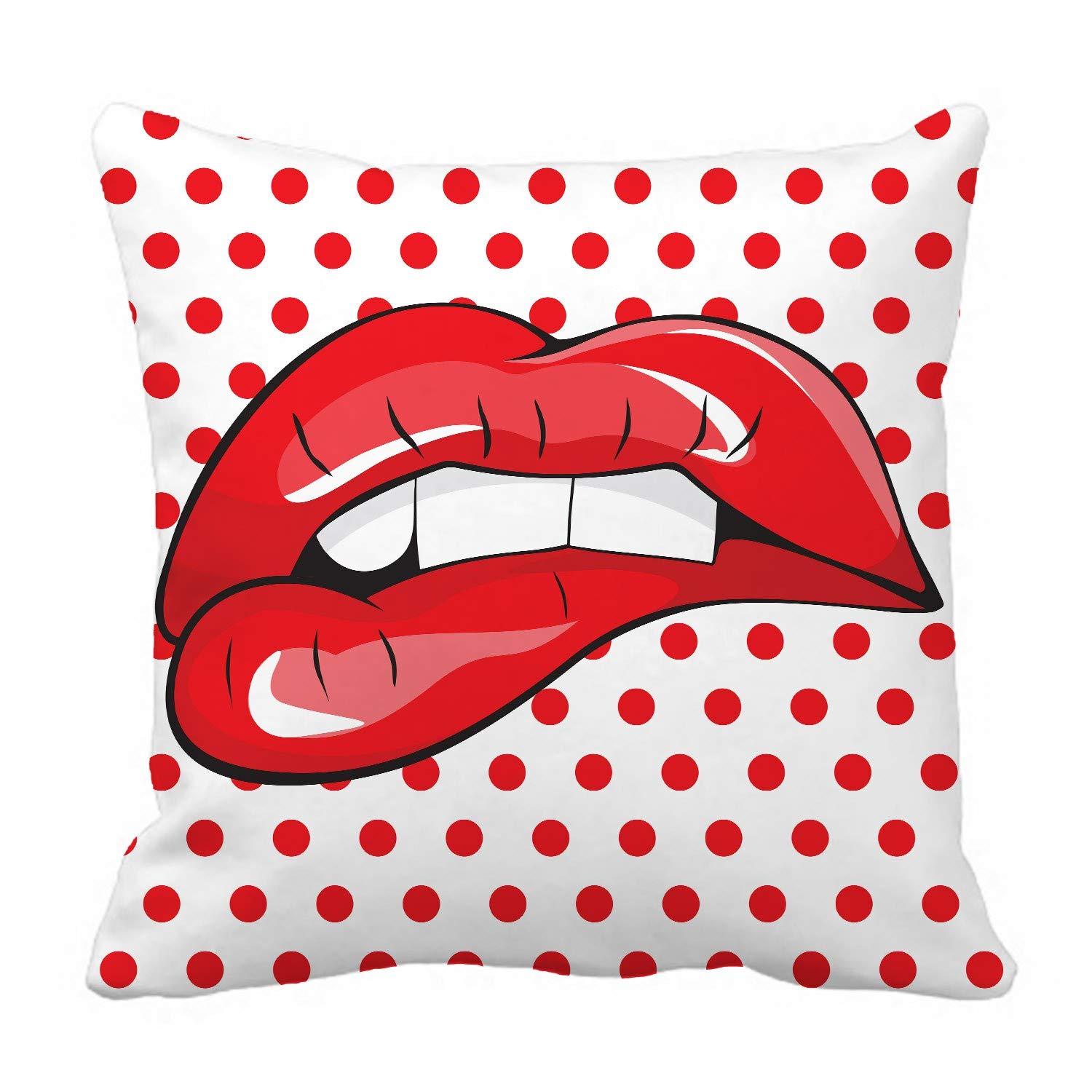 ECZJNT Biting Red Lips Pop Art Pillow Cover - 16x16 Inch Modern Home Decor for Living Room, Bedroom & Office