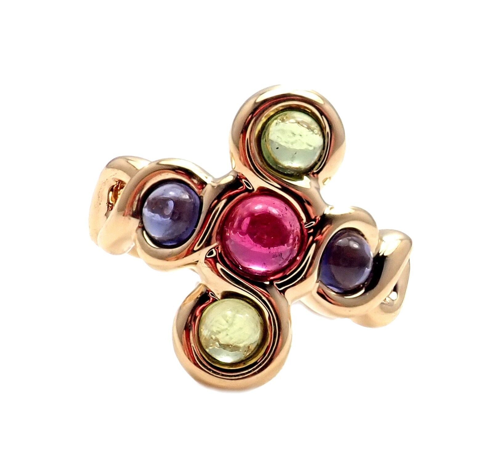 Authentic Chanel 18k Yellow Gold Pink Green Tourmaline Ring Size 4.5 - Luxury Jewelry for Women, Perfect for Weddings, Anniversaries & Special Occasions