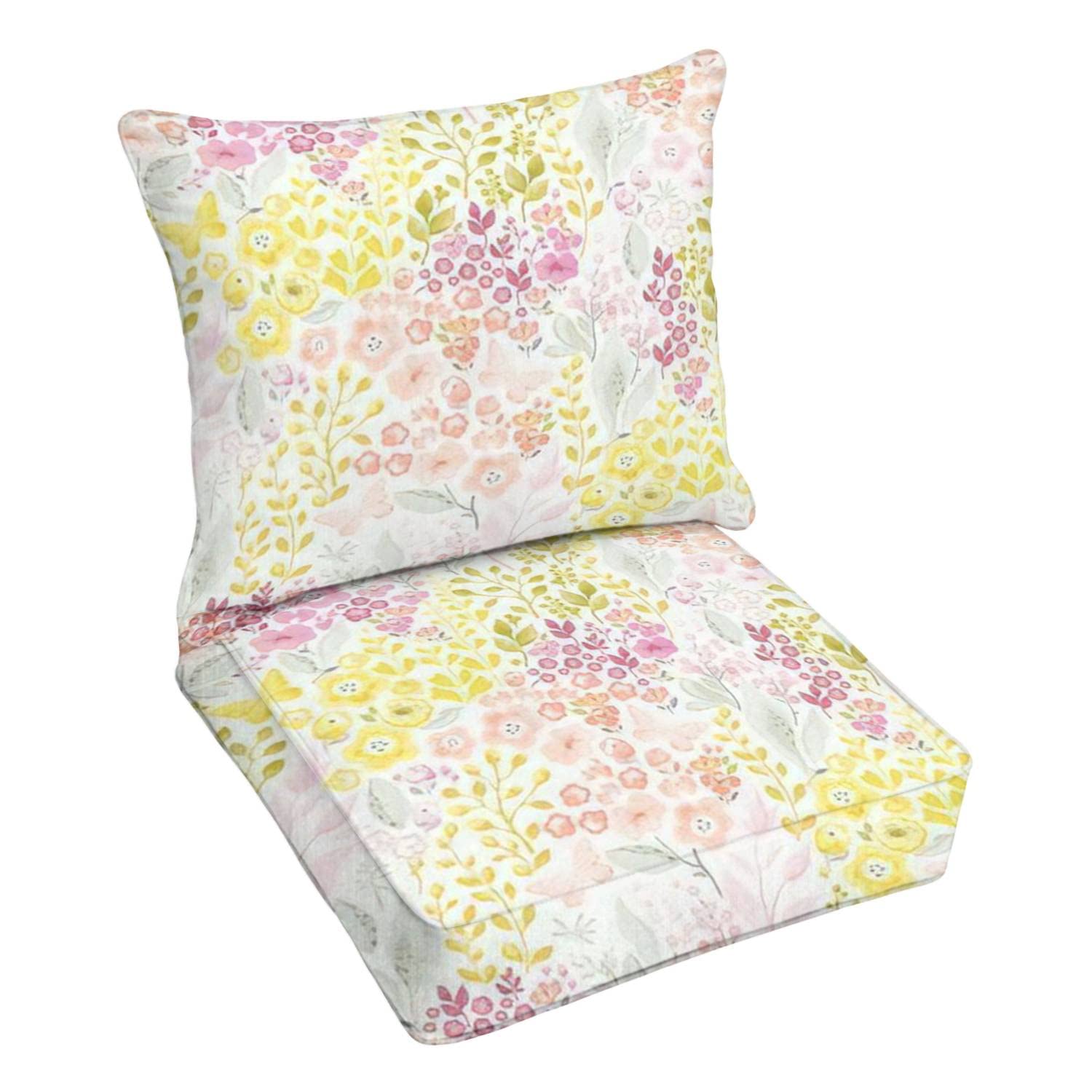 Vintage Floral Outdoor Deep Seating Cushion Set with Flowers & Butterflies - Premium Patio Furniture Replacement Cushions for Lounge Chairs & Conversation Sets - Perfect for Backyard, Garden, and Poolside Relaxation