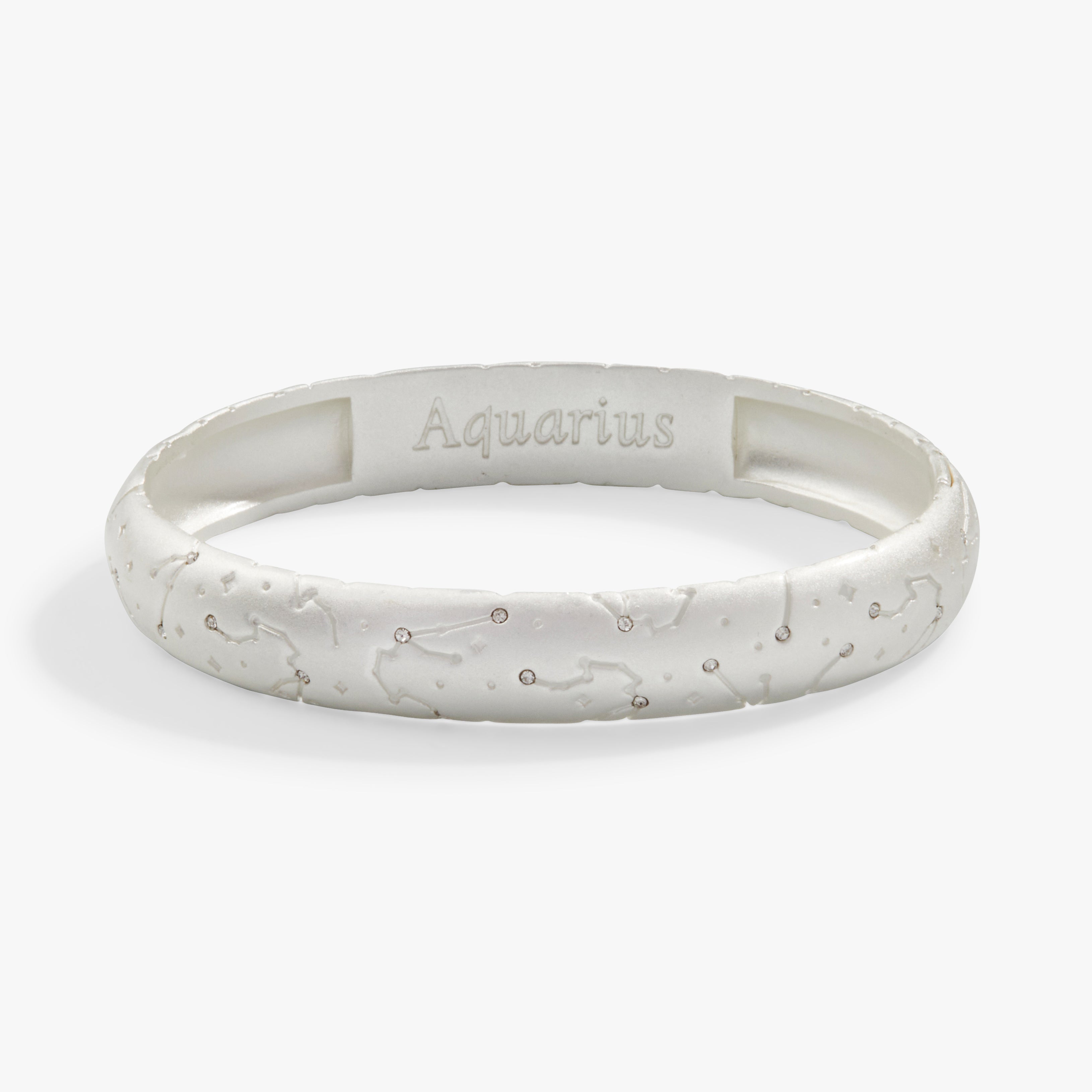 Aquarius Zodiac Sign Sterling Silver Hinge Bangle Bracelet - Perfect for Birthdays, Gifts & Everyday Wear