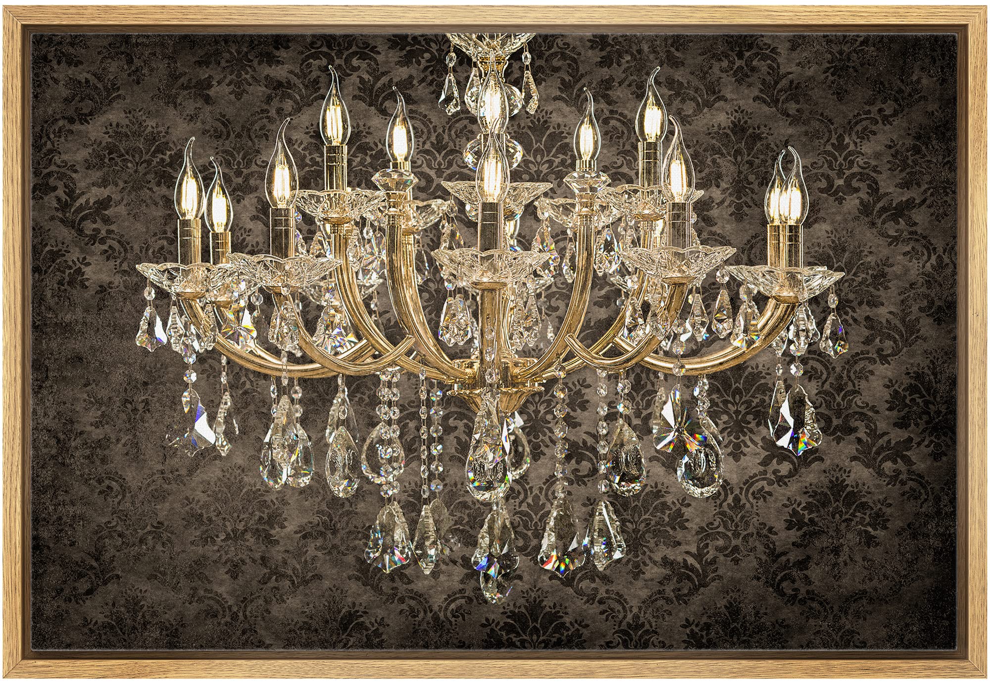 Wall26 Framed Canvas Print - Victorian Chandelier Black Pattern Digital Art, Contemporary Chic Wall Decor for Living Room, Bedroom, Office - 24x36 Inches Natural Wood Frame | Perfect for Home Decor, Interior Design & Gift Giving