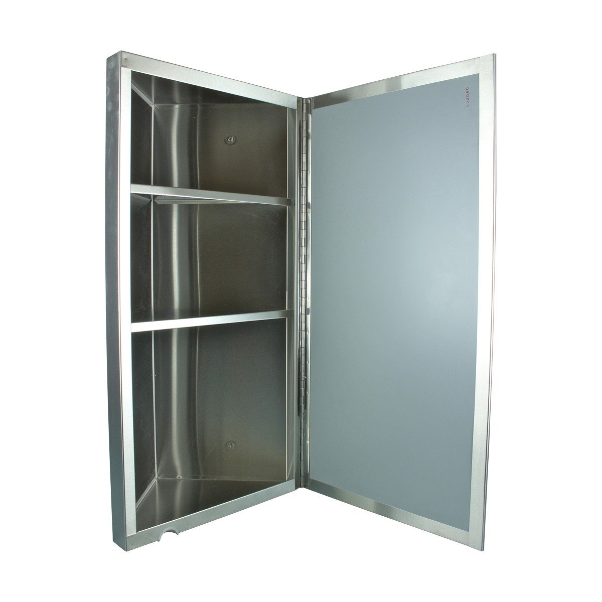 Renovators Supply Infinity Corner Medicine Cabinet with Mirror - Triple Shelf Storage, Modern Wall Mount Bathroom Cabinet - 23.6 Inch Left Open Brushed Stainless Steel (Pack of 1) - Perfect for Small Bathrooms, Vanities & Space-Saving Storage Solutions