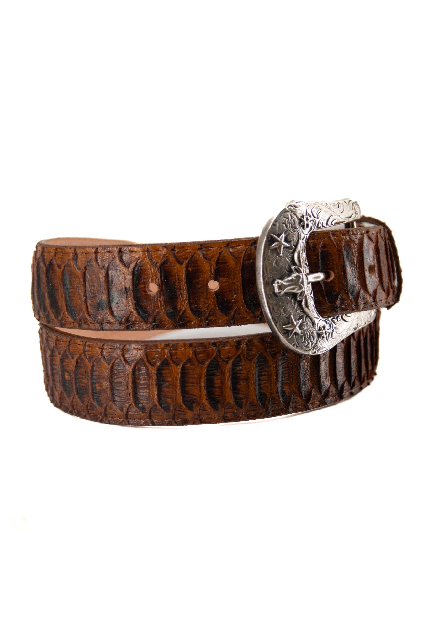 Python Longhorn X Buckle Cowboy Belt - Genuine Leather Western Belt for Men - Perfect for Rodeo, Country Music Festivals & Western Fashion Outfits