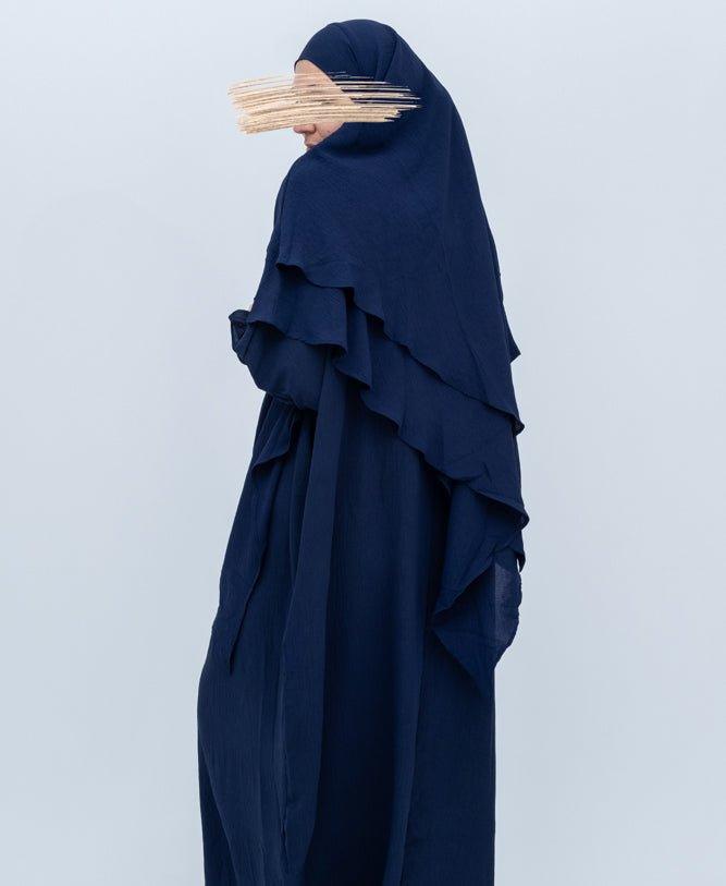 Navy Blue Premium Prayer Gown for Umrah & Salah - Modest Islamic Prayer Dress for Women, Comfortable & Breathable Fabric for Home & Mosque Worship