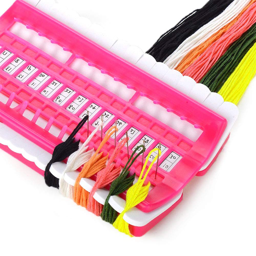 NX Garden 30-Slot Pink Embroidery Floss Organizer - Cross Stitch Thread Holder with Row Line Design | Perfect for Needlework, DIY Crafts & Sewing Projects