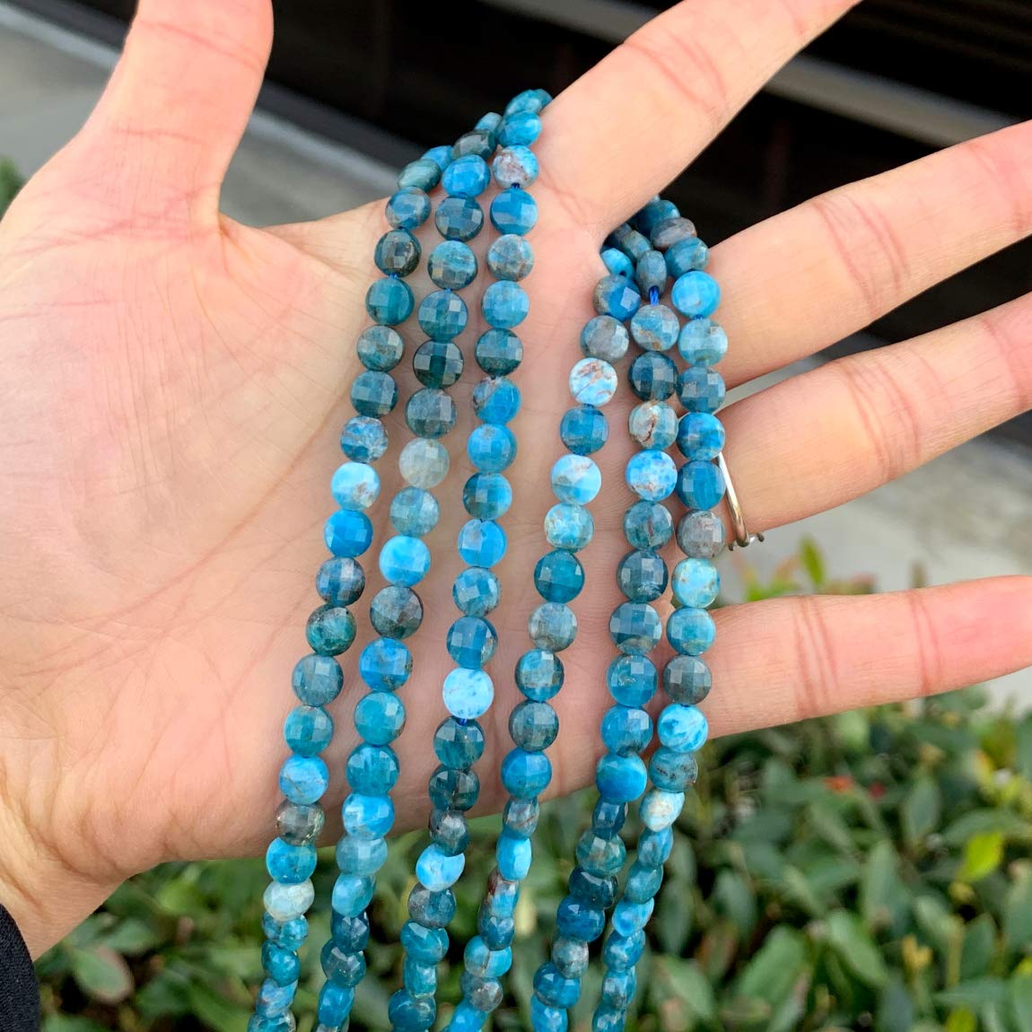 Natural Blue Apatite Gemstone Beads - 6mm Faceted Round Coin Loose Beads (65-70pcs) for Jewelry Making, DIY Bracelets, Necklaces & Crafts - High Quality Spacer Beads GZ13-4