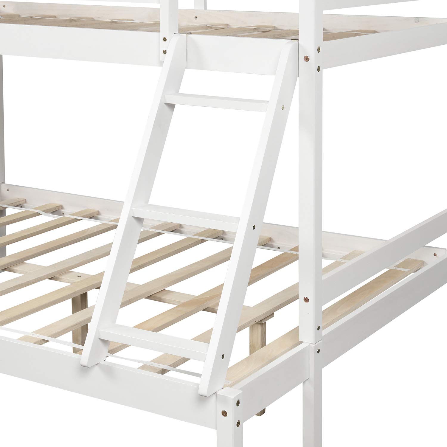 Solid Wood Twin Over Full Bunk Bed with Guardrail & Removable Ladder - Convertible to Twin/Full Platform Beds - Safe Kids & Teens Bedroom Furniture (White) - Perfect for Small Spaces, Shared Rooms & Sleepovers