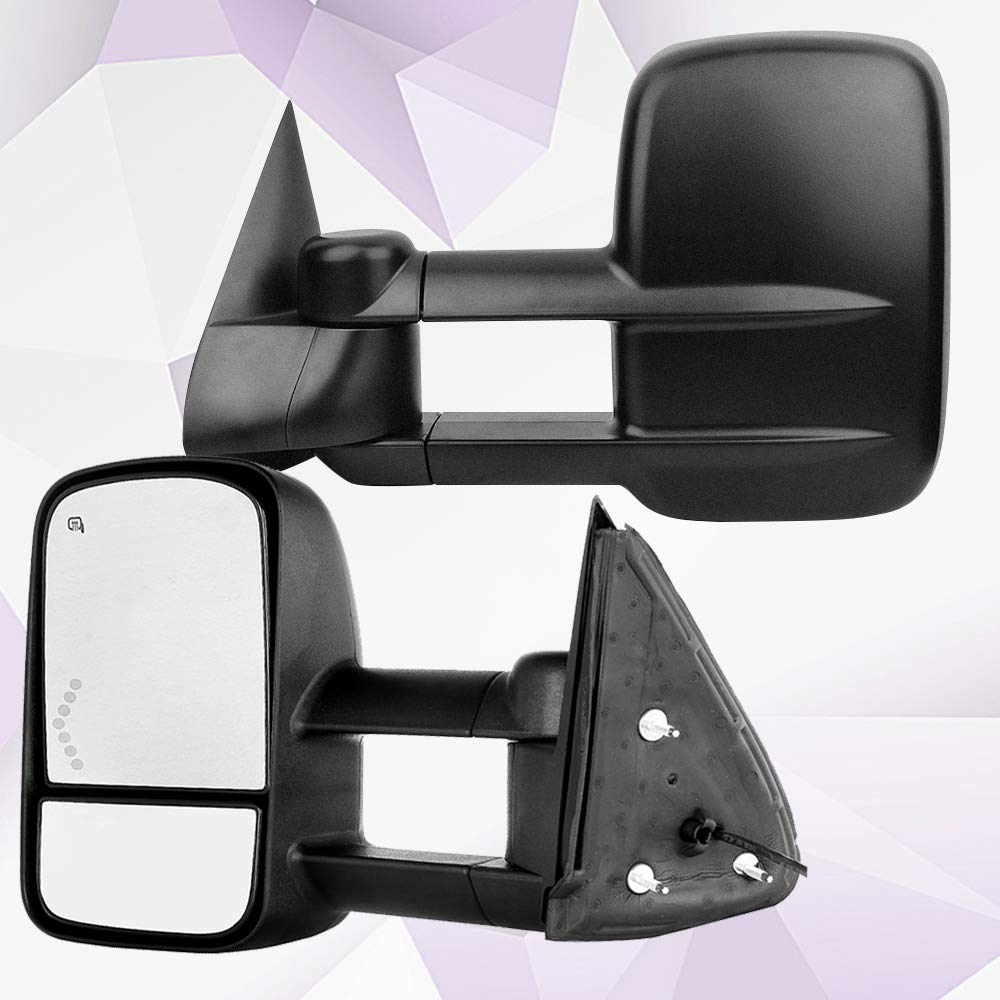 Upgraded Power Heated Towing Mirrors for 2003-2006 Chevy Silverado 1500/2500/3500 & GMC Sierra 1500/2500/3500 - Suburban 1500/2500, Tahoe, Yukon - LED Turn Signal Lights - Perfect for Towing, Camping & Off-Road Adventures