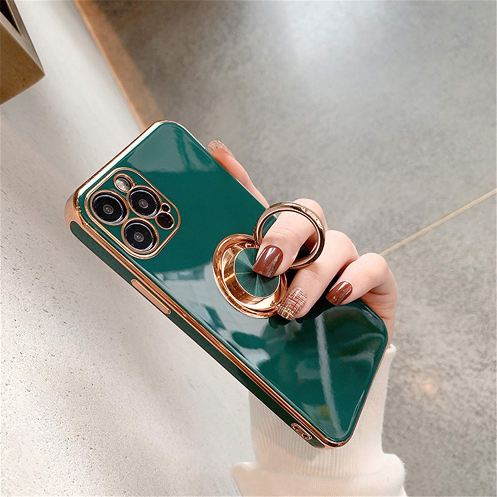 UnnFiko Shockproof Bumper Stand Case for iPhone 12 Pro Max - Soft TPU Protective Cover with 360° Rotating Ring Holder & Kickstand, Car Mount Compatible (Dark Green) | Perfect for Work, Travel & Daily Use
