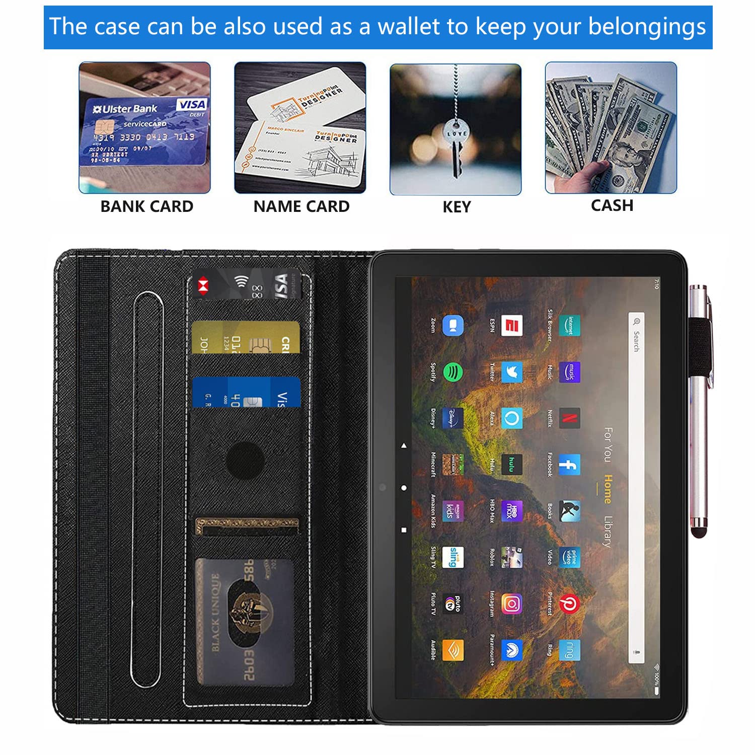 Premium PU Leather Case for Kindle Fire HD 10/Fire HD 10 Plus Tablet 10.1