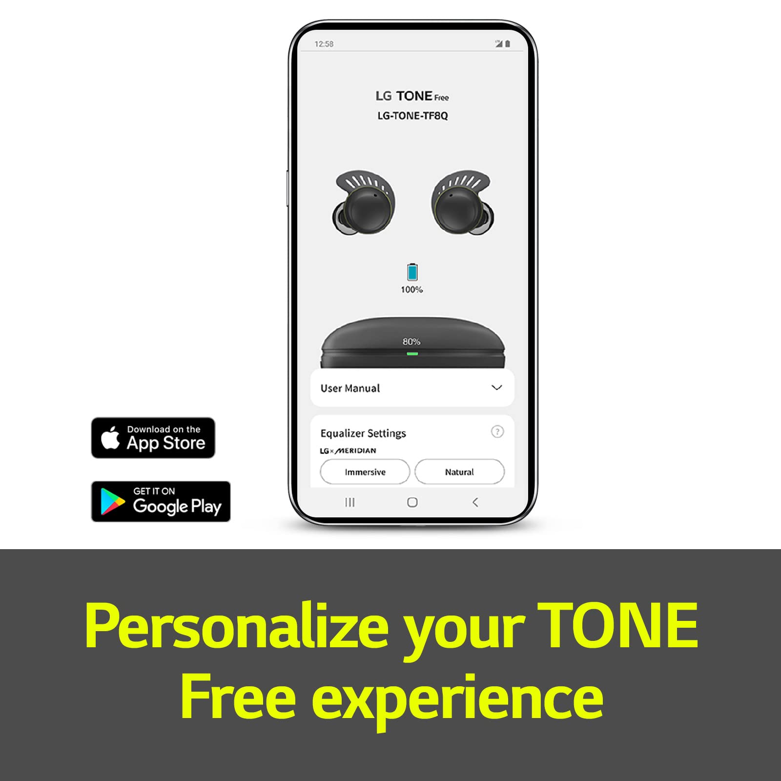 LG TONE Free TF8 True Wireless Bluetooth Earbuds with UVnano Charging Case - IP67 Waterproof & Dustproof, Black (Small Size) - Perfect for Running, Gym Workouts & Outdoor Sports