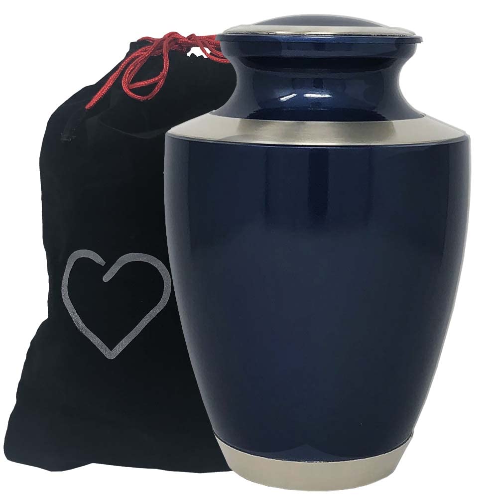 Modern Moonlight Blue Cremation Urn with Silver Accents - Elegant Adult Urn for Ashes | Perfect for Memorial Services & Home Display