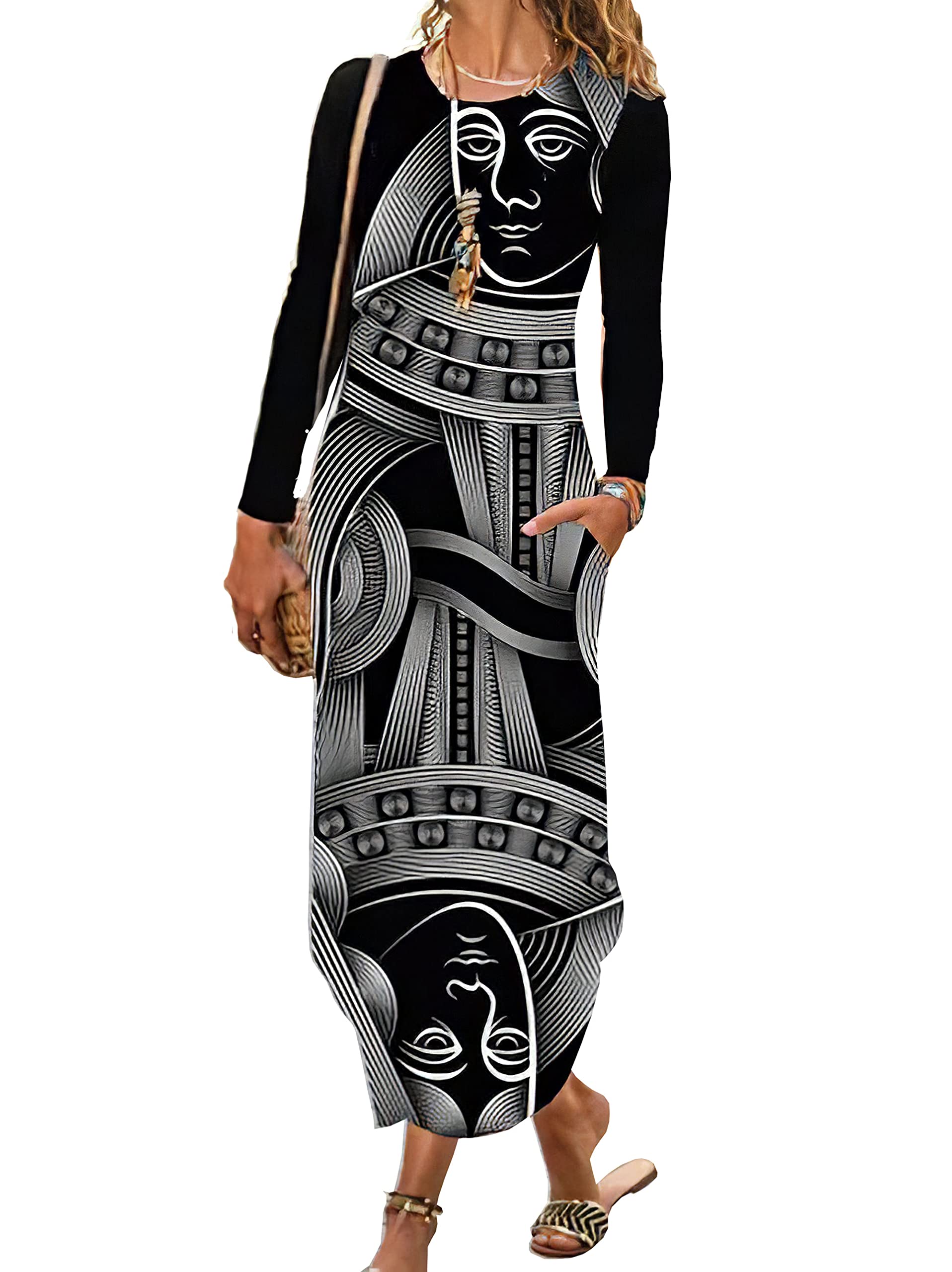 Women's Floral Print Maxi Dress - Loose Fit Long Sleeve Summer Dress with Pockets | Casual Boho Chic Dress for Beach, Vacation & Everyday Wear