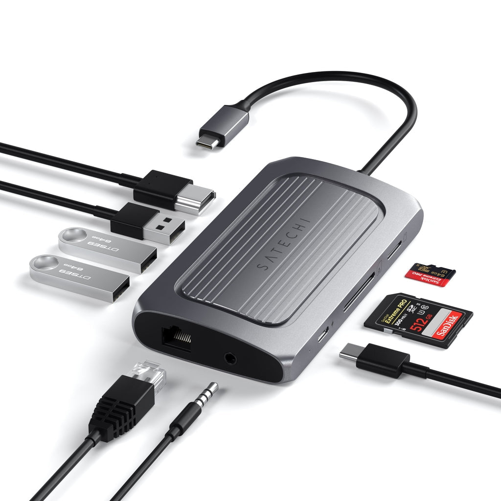 Satechi USB4 Multiport Adapter with 8K HDMI, 100W PD Charging, 10Gbps Data Transfer - Space Gray | Perfect for MacBook Pro, iPad Pro & Windows Laptops | Home Office & Travel Essential