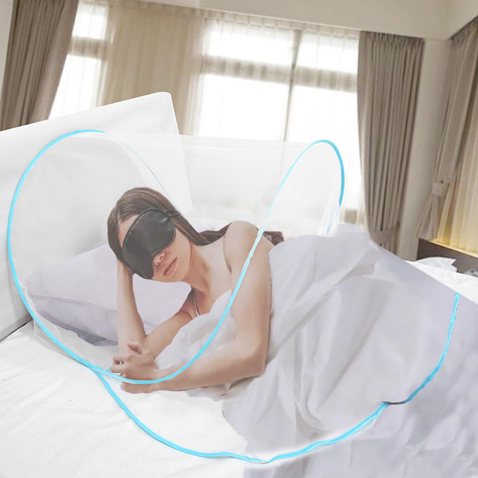 CMINGJ Portable Mosquito Head Net - Foldable Pop-Up Travel Essential, Free Installation Bed Mosquito Net (Extra Large) - Perfect for Bedroom, Camping, Napping & Outdoor Activities