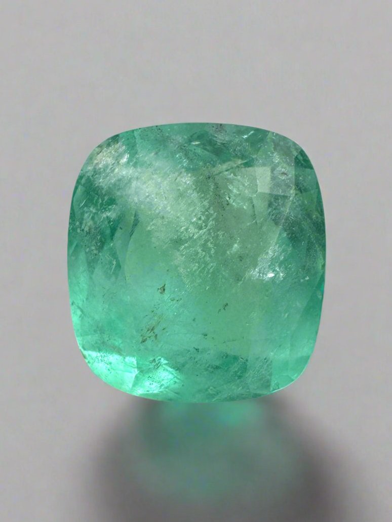 5.86 Carat 11.5x10.5mm Natural Colombian Emerald - Earthy Pastel Green Loose Gemstone, Cushion Cut for Jewelry Making, Engagement Rings & Fine Collections