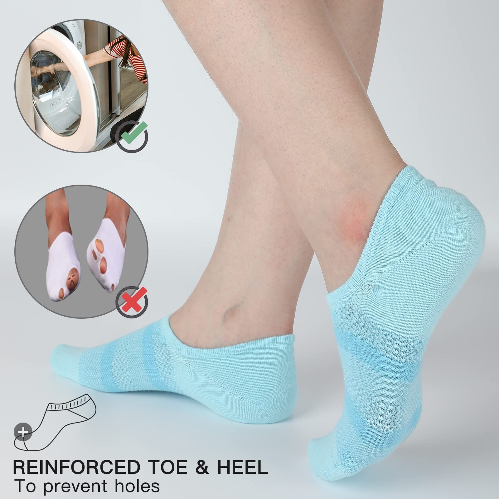 COOPLUS Women's No Show Socks 6-Pack - Breathable Cotton Low Cut Invisible Socks with Non-Slip Grip for Sneakers, Loafers & Flats - Perfect for Work, Gym & Everyday Wear