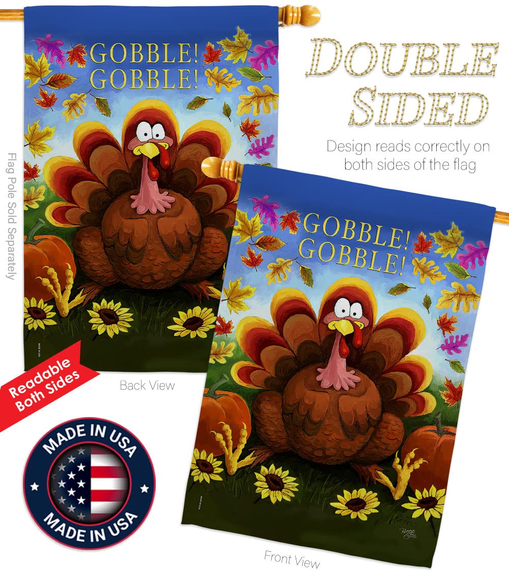 Breeze Decor H113051 Thanksgiving Gobble Fall Decorative Vertical House Flag - Thick Fabric Large Outdoor Banner for Seasonal Holiday Decor