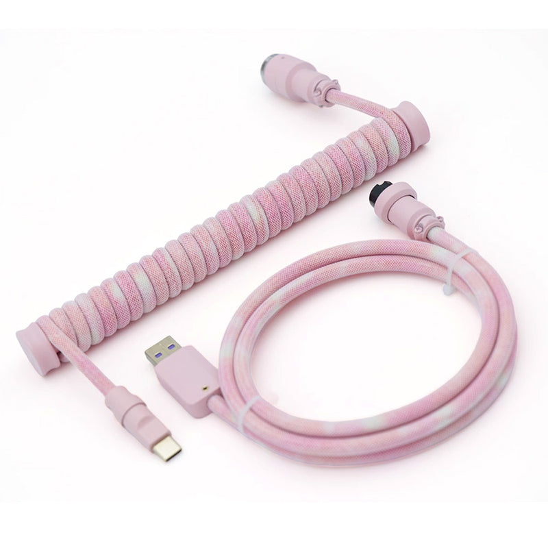 ACGAM Peach Pink Custom Coiled Aviator Cable USB C - Durable Braided Charging Cord for iPhone, Android, MacBook - Perfect for Gaming, Office & Travel Accessories
