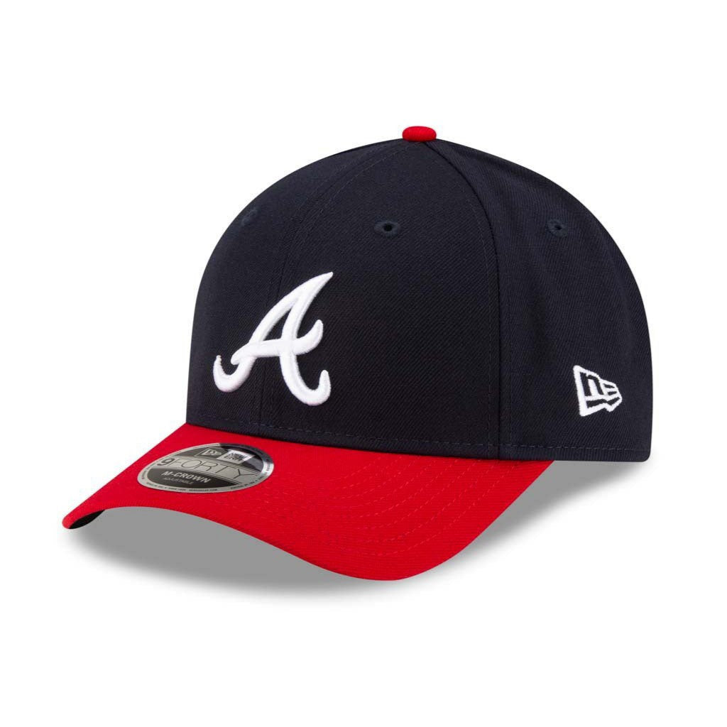 New Era 9Forty M Crown Atlanta Braves Snapback Baseball Cap - Navy & Red Adjustable Hat for Men & Women - Perfect for Games, Fan Gear & Streetwear Fashion